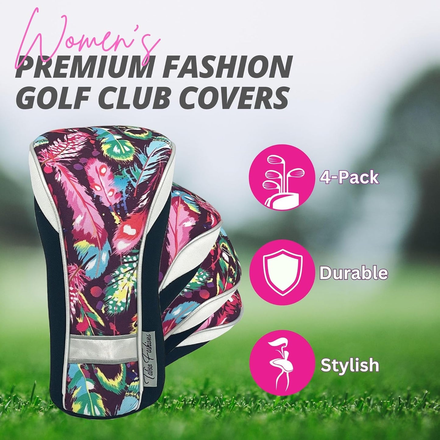 Taboo Fashions Monaco Golf Club Covers for Women - Numbered Golf Headcovers Set for Driver, Fairway and Hybrid Clubs - Weather Resistant, Pack of 4