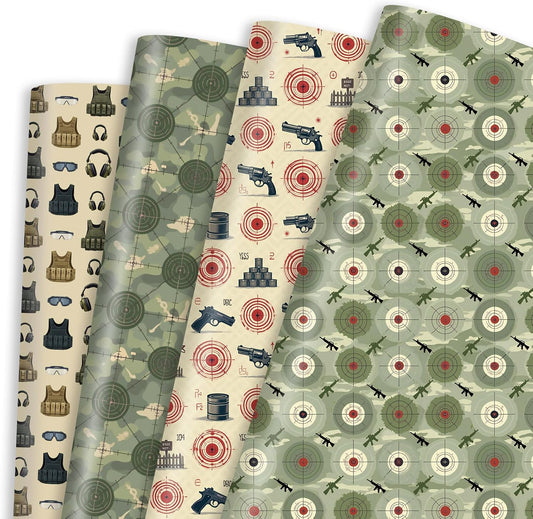 Pineraap Shooting Range Wrapping Paper 12 Sheets Target Practice Designs Camouflage Gift Wrap for Shooting Sports Fans,Party,Birthday,20"×28"