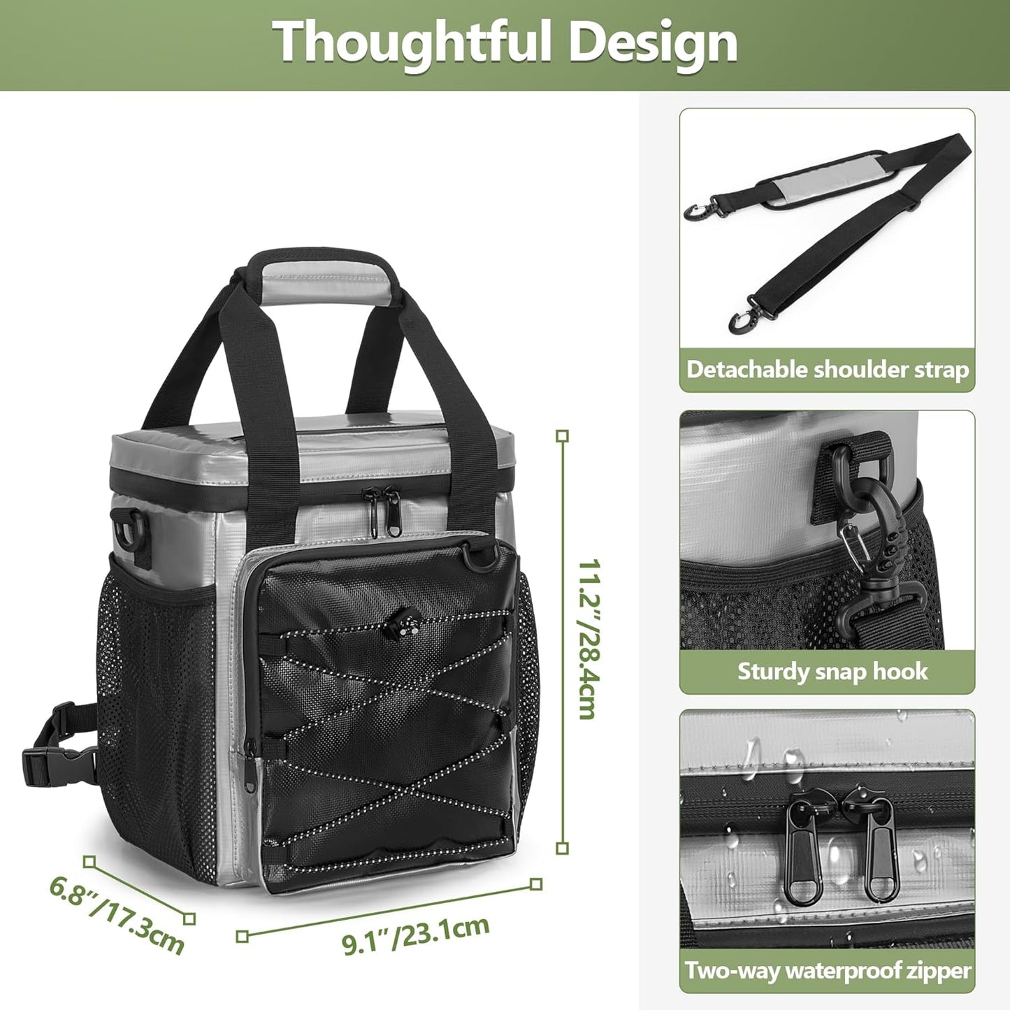 Insulated Golf Cart Cooler, 12-Can Leakproof Soft Cooler Bag Suitable for Golf Push Cart