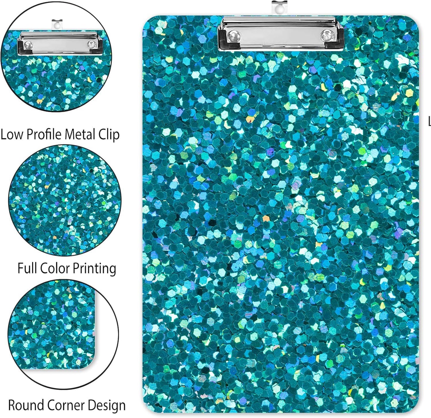 Fashion A4 Clipboard, Standard Letter Size 9" x 12.5", Decorative Wooden Clipboard with Low Profile Metal Clip for Office, School, Teachers, and Students, Cyan