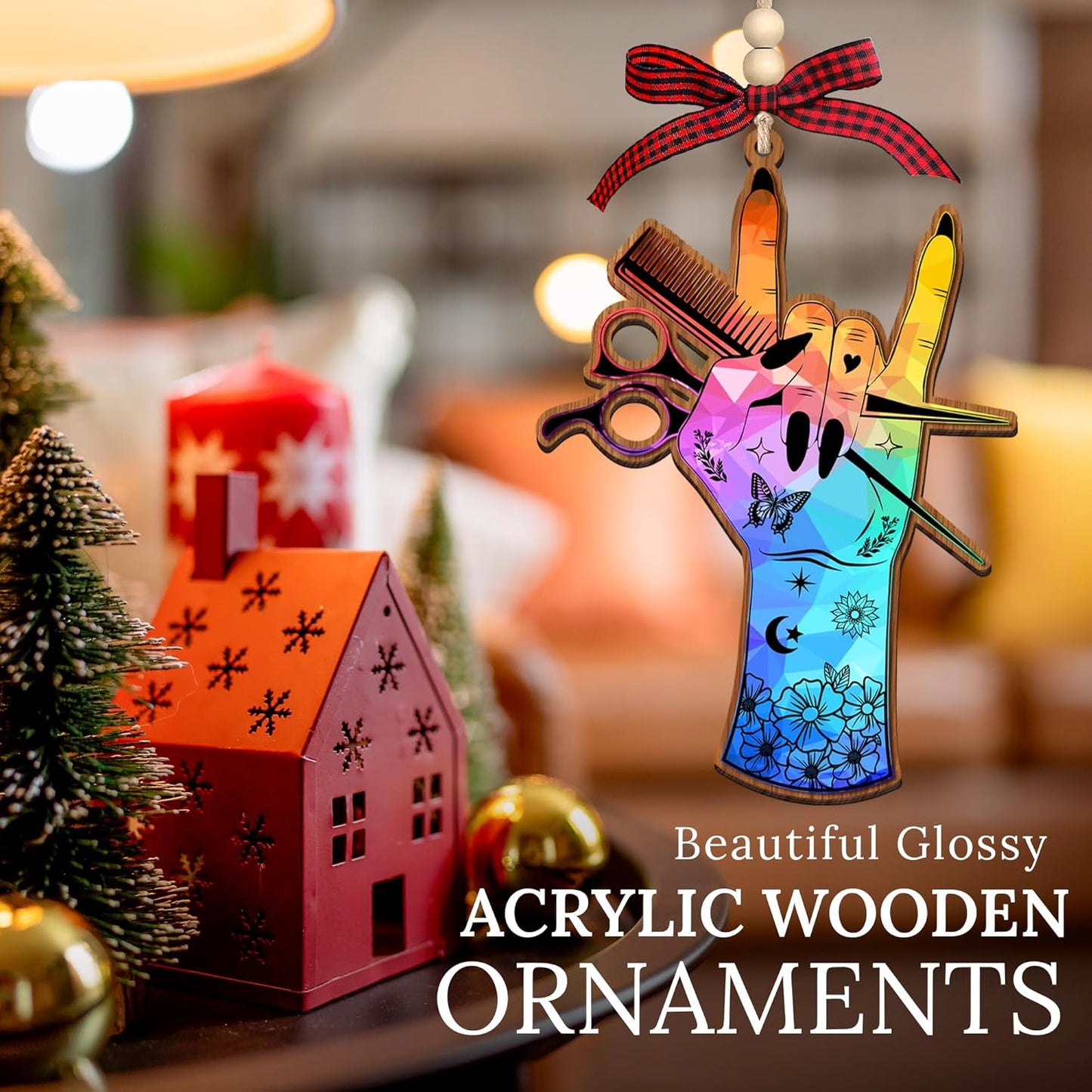 HEXMOZ Hairdresser Christmas Ornament 2025 - Gifts for Hairdressers, Hair Stylists, Female Barbers - Hair Dresser, Hairstylist, Beautician Gift for Women - Acrylic Wood Ornament