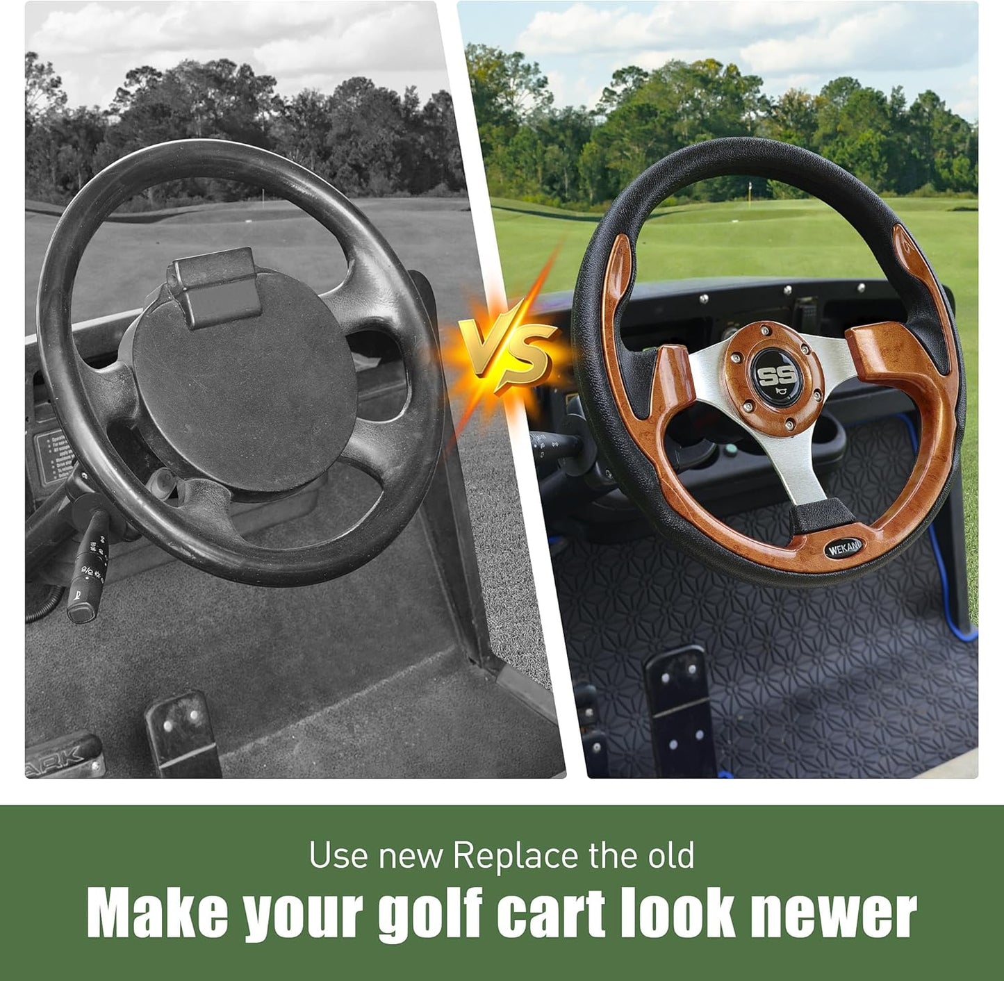 Golf Cart Steering wheel for EZGO YAMAHA and Club Car Precedent Most Golf carts Wood Grain