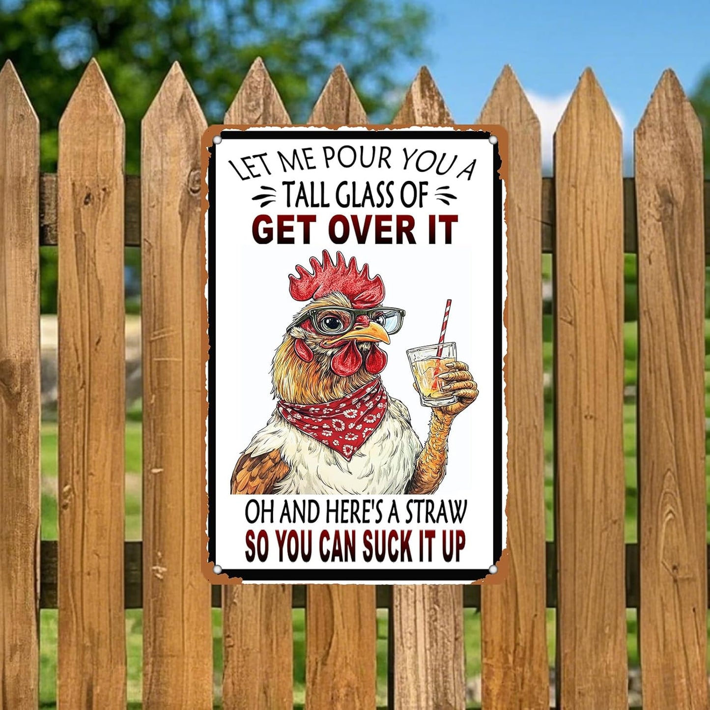Vintage Chicken Let Me Pour You A Tall Glass Of Get Over It Aluminum Metal Tin Sign 12x8 Inch Home Kitchen Garden Wall Decor