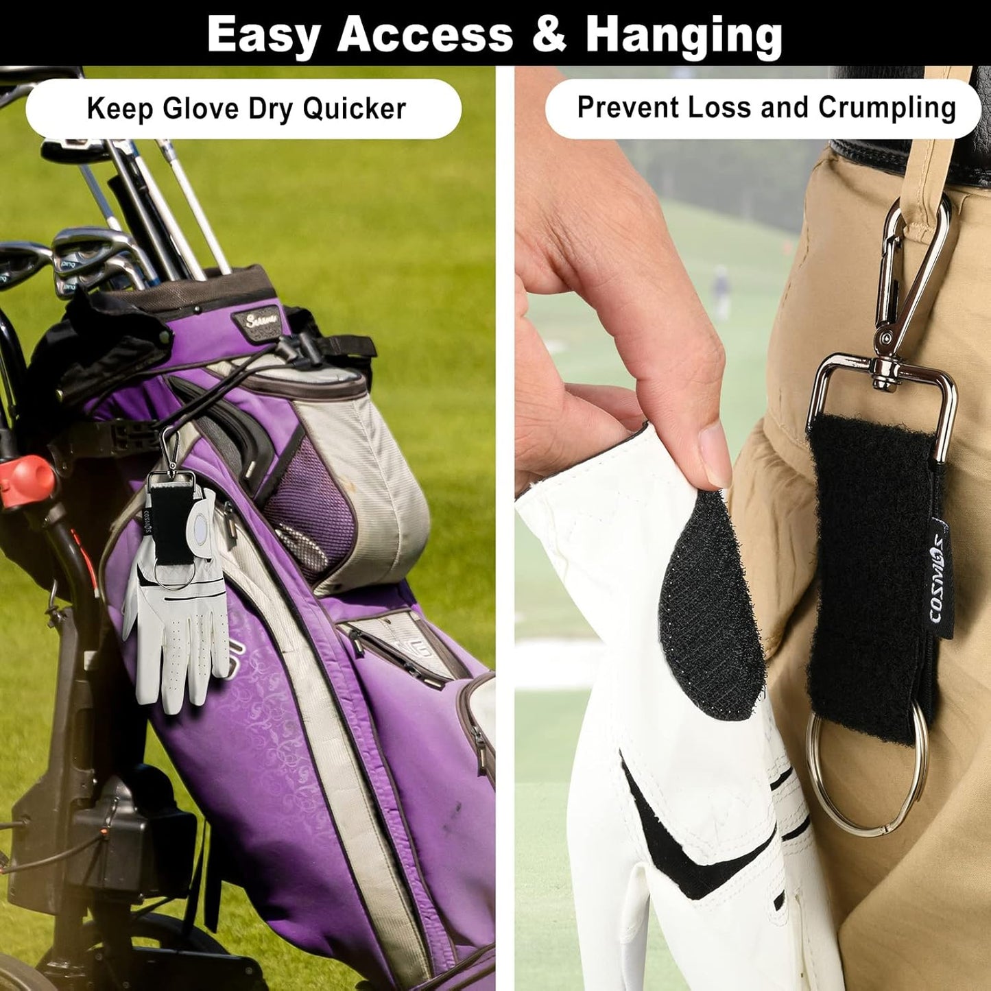 Cosmos Golf Glove Grabber Holder Golf Glove Belt Keeper Strap, Both Sides Loop with Metal Clip and Keyring, On Course Golf Club Bay Accessory for Carrying Golf Gloves, 2 Pcs