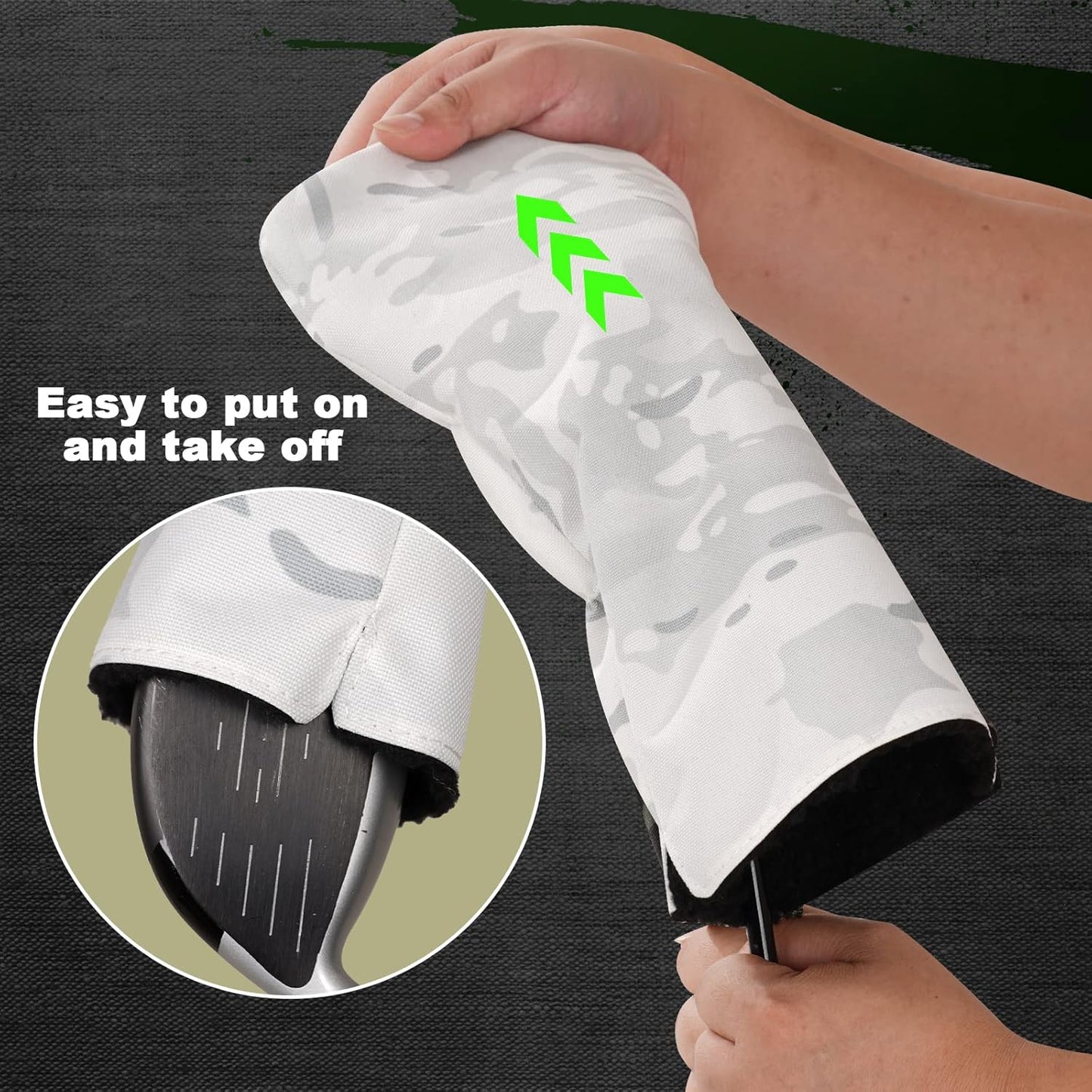 3 Pack Camouflage Golf Club Head Covers for Driver, Fairway Woods and Hybrid with Rotatable Number Tag