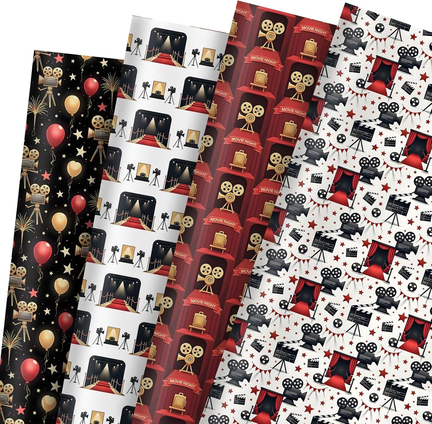 Movie Night Wrapping Paper Cinema Red Carpet Designs Gift Wrap for Party,Film Lovers,Movie Buffs,Theaters,20"×28"