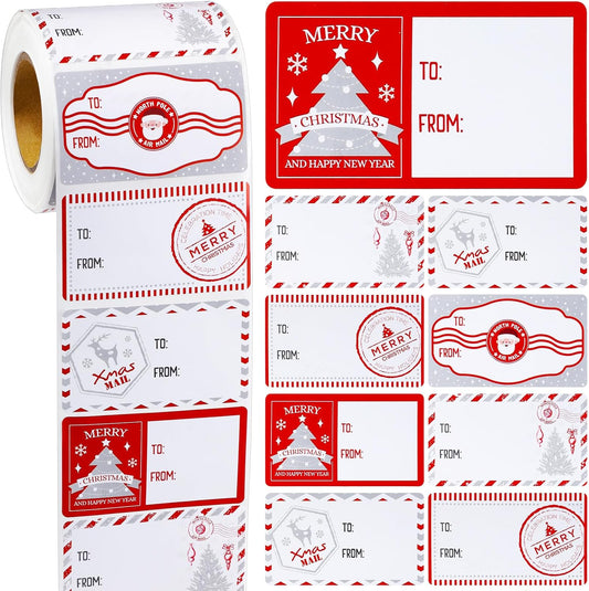 Outus 500 Pieces Christmas Tags Self Adhesive Gift Tags for Xmas Presents Christmas Name Labels Stickers for Wrapping Paper Festival Birthday Holiday Decor(Fresh Style,2.76 x 1.57 Inch)