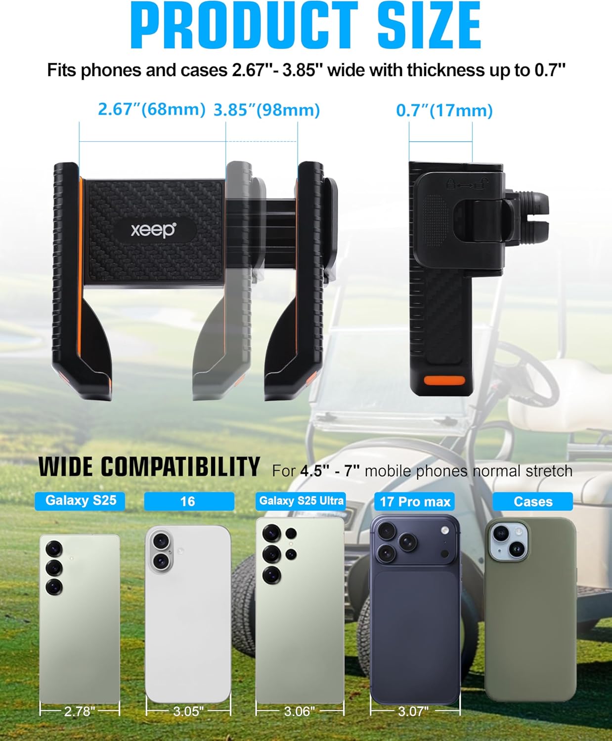 XEEP 2025 Magnetic Golf Cart Phone Holder 8pcs N52 Magnets, 360° Rotation, One-Touch Lock, Golf Phone Holder for Ezgo Club Car Yamaha, Golf Cart Cell Phone Holder for All 4.5-7" Smartphones