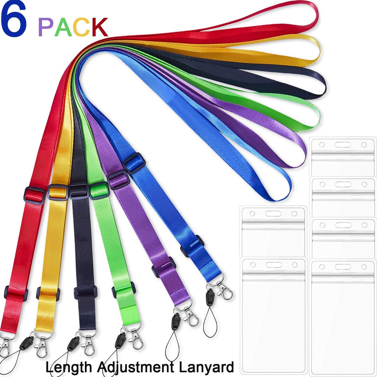 AMUU 6 Pack 6 Colours Lanyards Adjustable Extend Length with Vertical id Badge Holder,for Women,Keys,Kids,Men,Cruise,Ship,Credit Card,Name Tag Holder