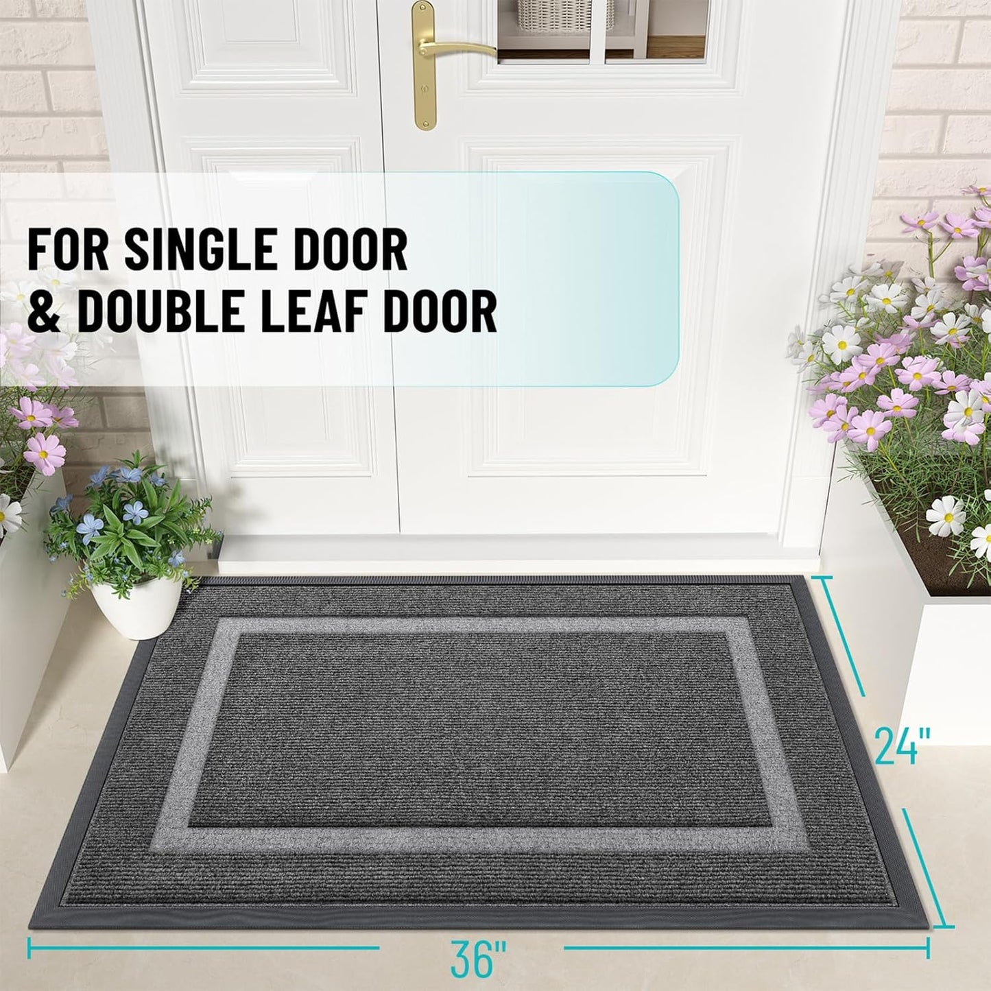 OLANLY Front Door Mat Indoor Outdoor Entrance, Waterproof All-Season, All-Weather Doormat, Sturdy Natural Rubber, Fade Resistant, Low Profile, Easy Clean Patio Porch Entryway Mat, 35x23, Dark Grey