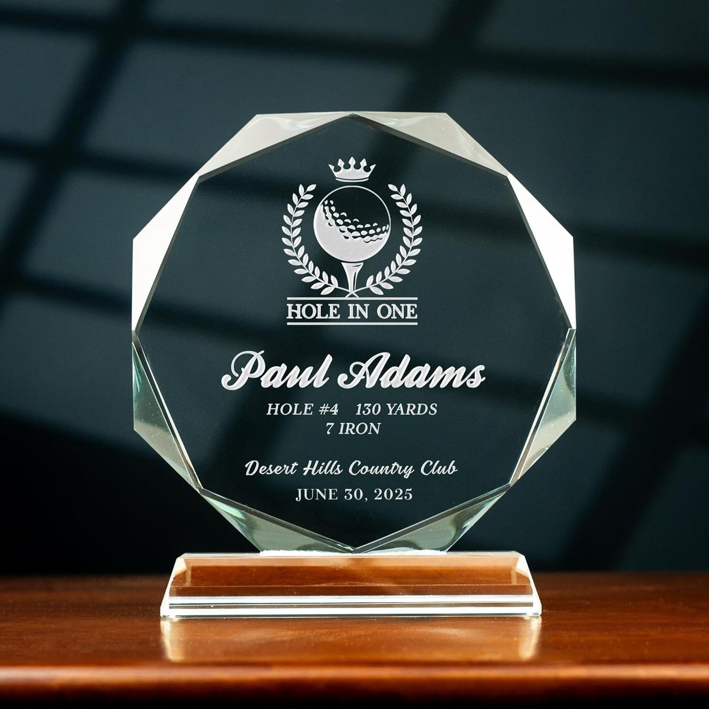 Personalized Golf Crystal Awards, Hole in One Glass Trophy - Custom 6'' Appreciation Plaque, Engraved Golf Gifts for Golf Lovers