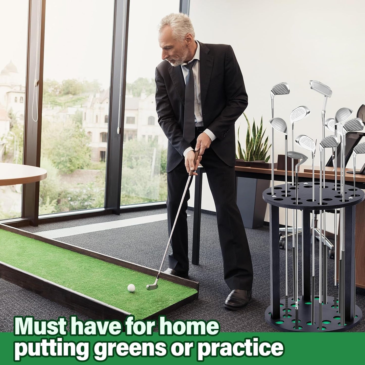 Wooden Golf Club Display Rack Pool Stick Holder Putter Stand for 22 Multiple Golf Club Organizer for Home Office