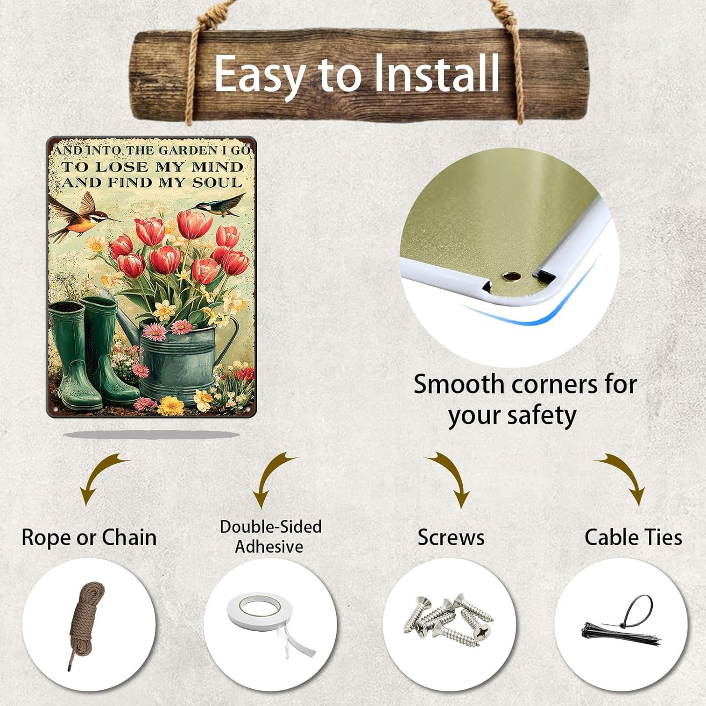 Vintage Tin Sign And Find My Soul Flower Sign Retro Sign for Home Office Kitchen Bar Cafe Garden Wall Decor 12x16 Inch