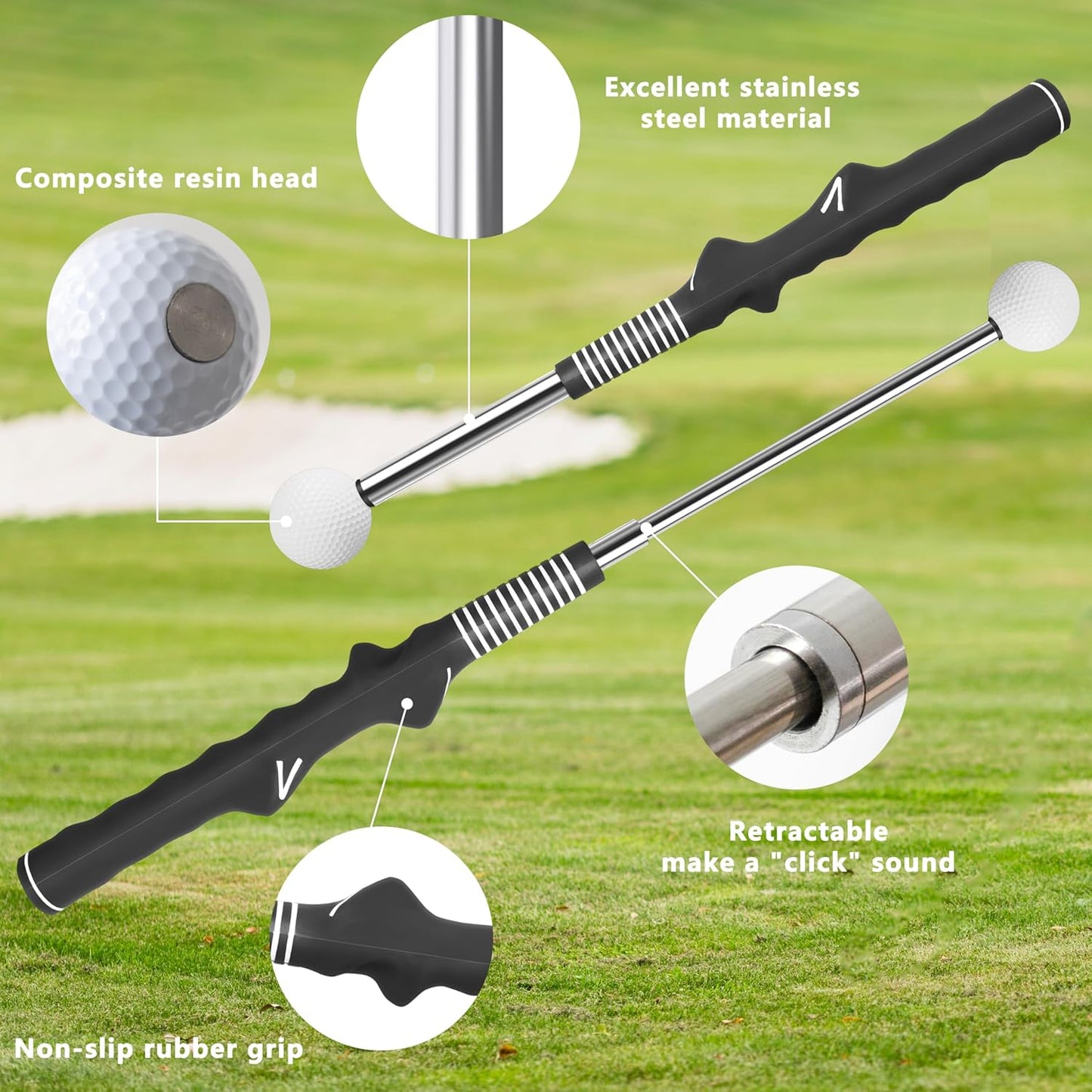 Retractable Golf Swing Training Aid:Golf Grip Trainer,Swing Trainer with Swing Sound Prompt,Feedback,for Beginners.Golf Accessories for Indoor Practice-Strength,Tempo Training.