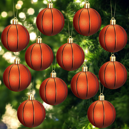 Leitee 12 Pcs Christmas Plastic Basketball 2.36 Inch Xmas Tree Ornaments with Hanging Loop Sports Theme Decorative Hanging Ornaments for Holiday Party Christmas Tree Home