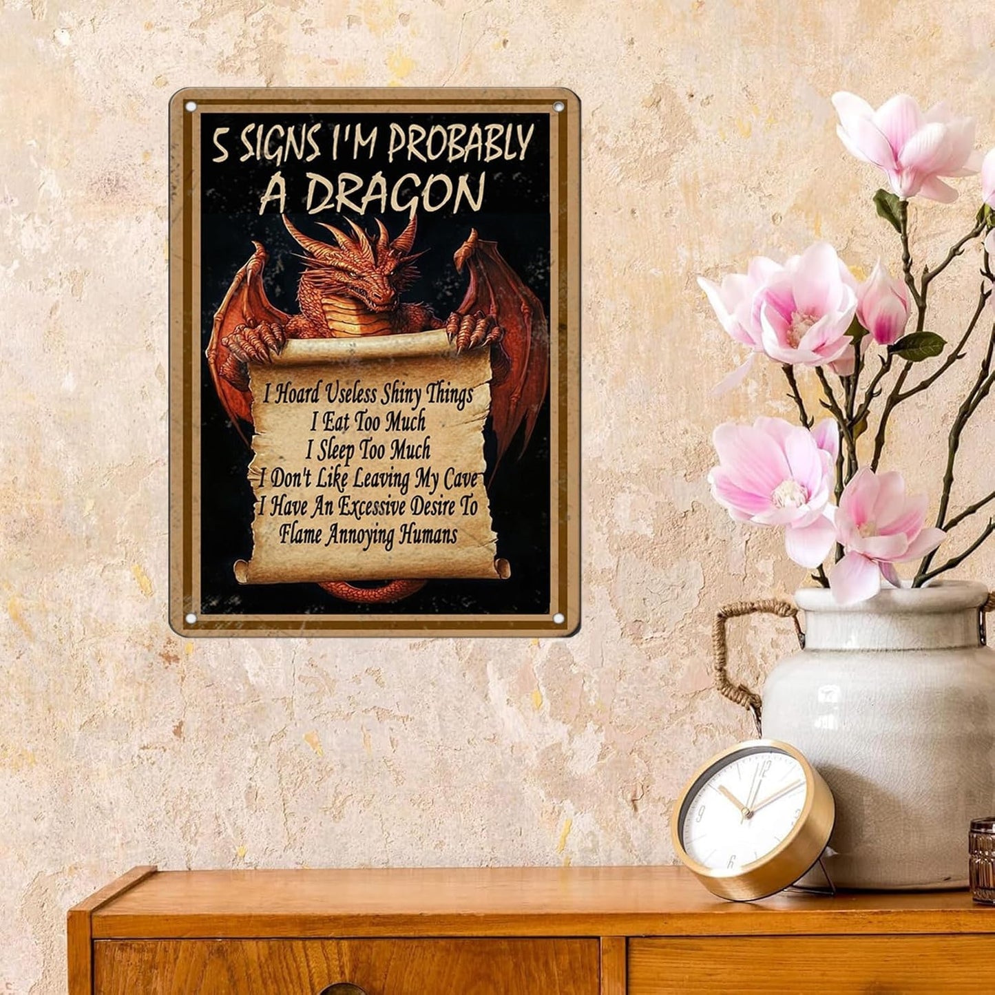 Vintage 5 Signs I’M Probably A Dragon Vertical Iron Metal Tin Sign 12x16 Inch Home Kitchen Garden Wall Decor