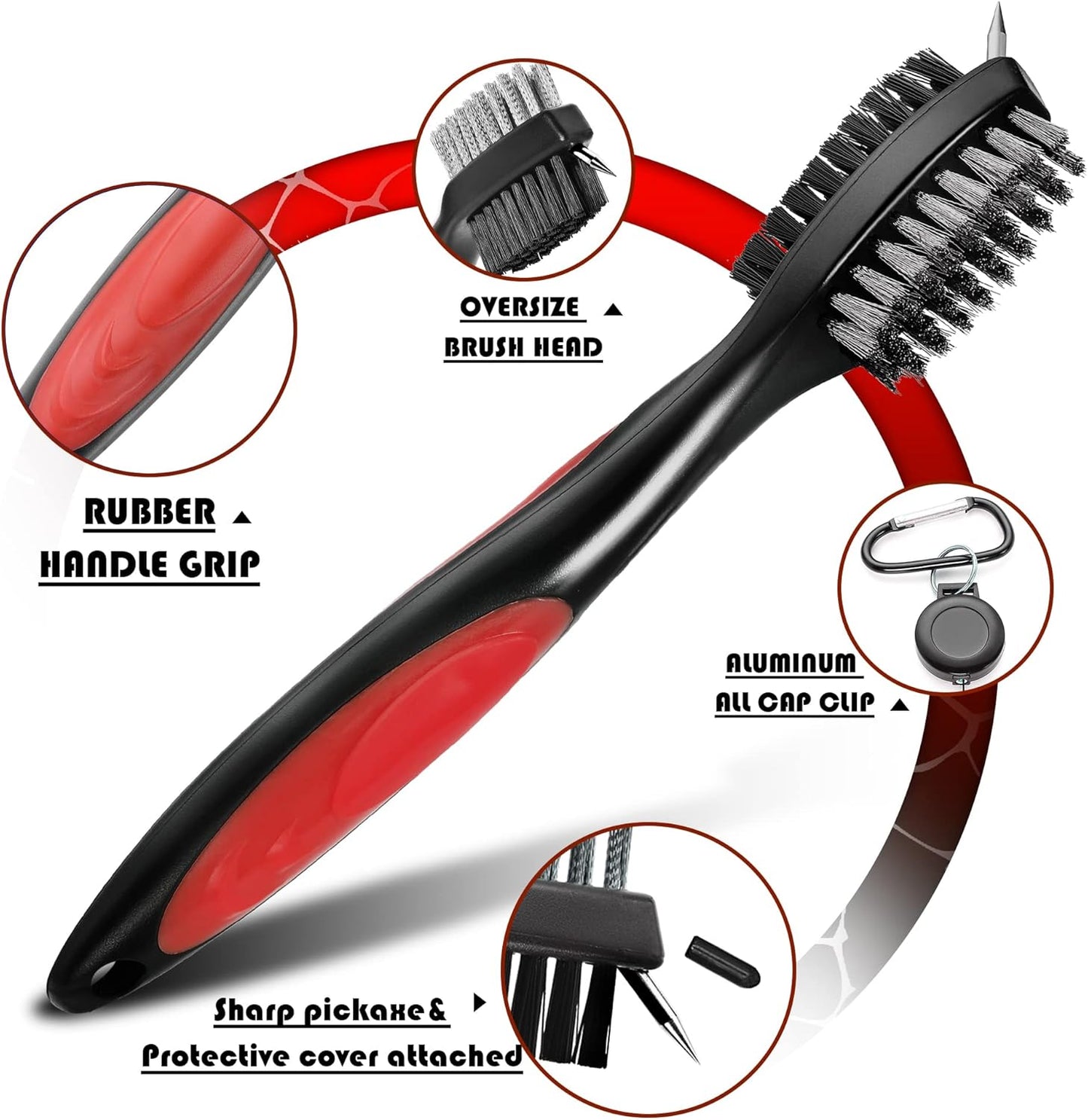 Mile High Life Golf Club Brush, Club Groove Cleaner with 2 Ft Retractable Extension Cord and Aluminum Carabiner, Golf Bag Accessories for Men and Women