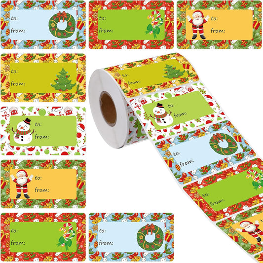 Outus 500 Pieces Christmas Tags Self Adhesive Gift Tags for Xmas Presents Christmas Name Labels Stickers for Wrapping Paper Festival Birthday Holiday Decor(Chic Style,2.76 x 1.57 Inch)