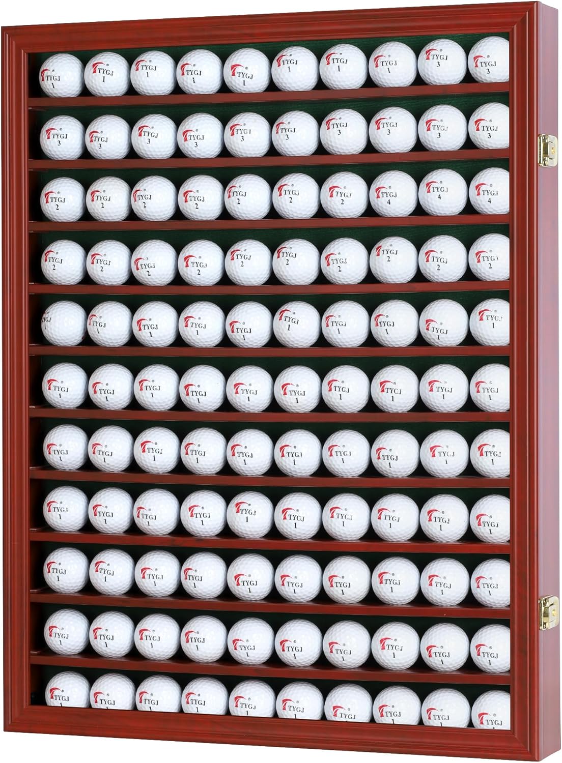 DisplayGifts 110 Golf Ball Display Case Wall Cabinet Holder Shadow Box Acrylic Door UV Protection Cherry Finish