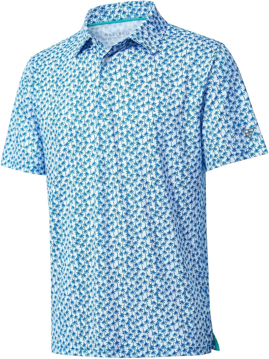 Golf Shirts for Men Dry Fit Short Sleeve Print Performance Moisture Wicking Polo Shirt