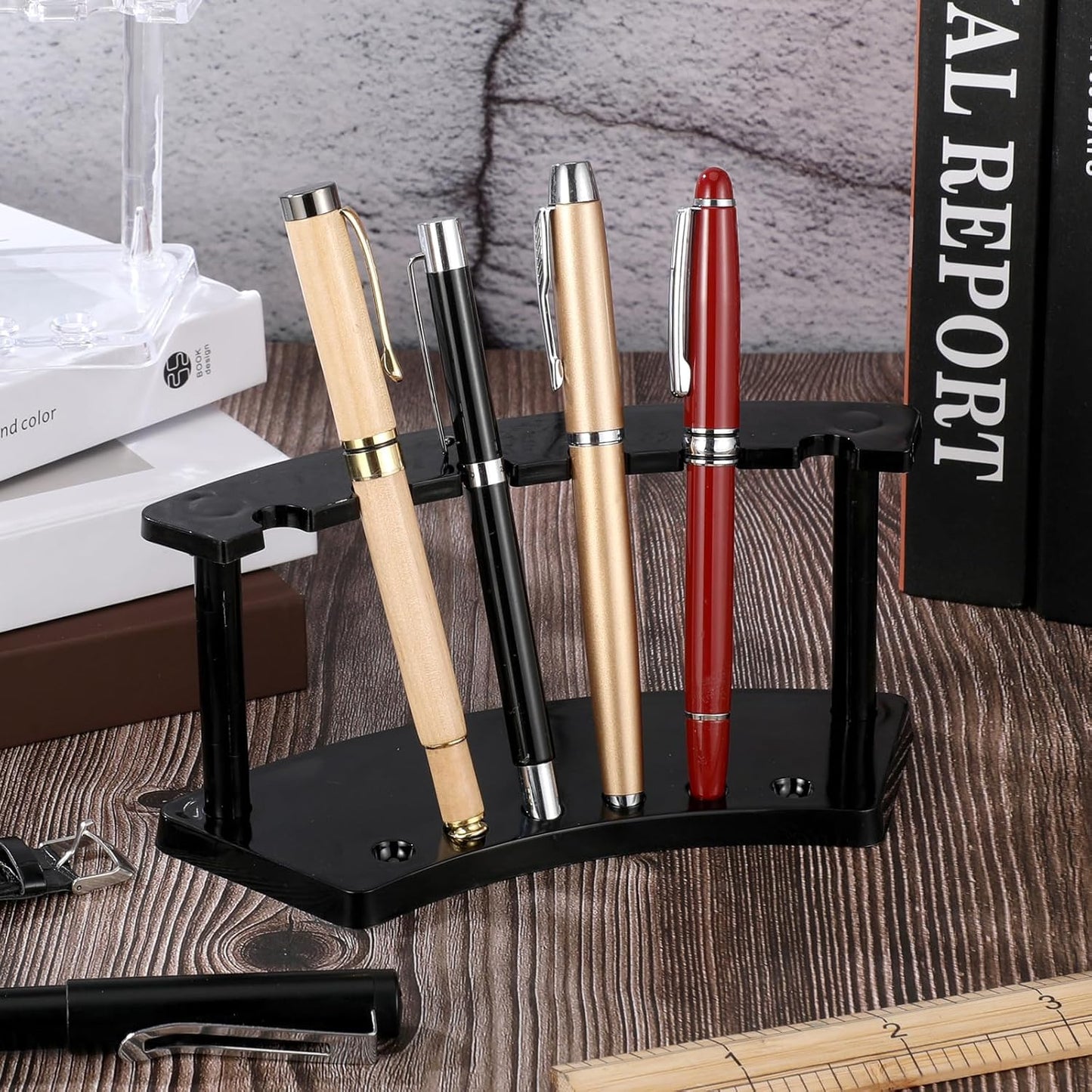 Tinlade 2 Pieces Plastic Pen Holder Stand Display Rack 6-Slot Pen Makeup Brush Rack Organizer Eyebrow Stand for School Office Home Store(Black)