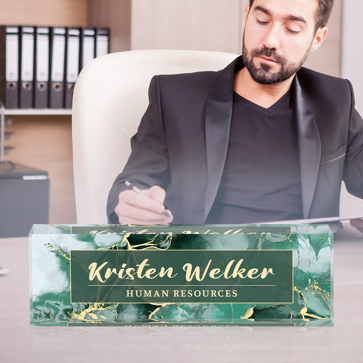 Personalized Name Plate for Desk Custom Acrylic Desk Name Plate Custom Employee Appreciation Gifts Office Gifts for Women, Men, Boss, Coworkers, Teacher, Nurse (Green Phnom Penh Marble)