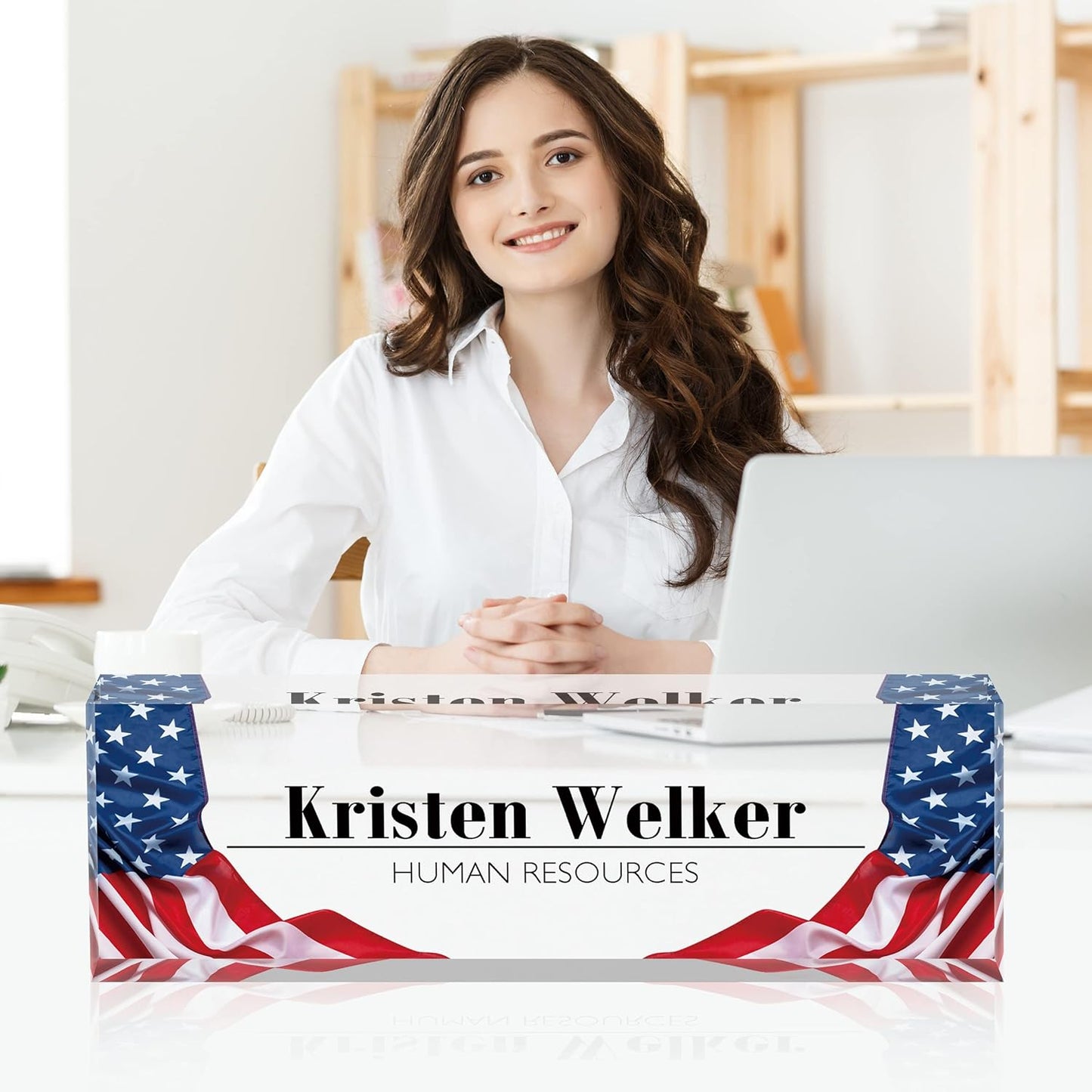 Personalized Name Plate for Desk Custom Acrylic Desk Name Plate Custom Employee Appreciation Gifts Office Gifts for Women, Men, Boss, Coworkers, Teacher, Nurse (Flag)