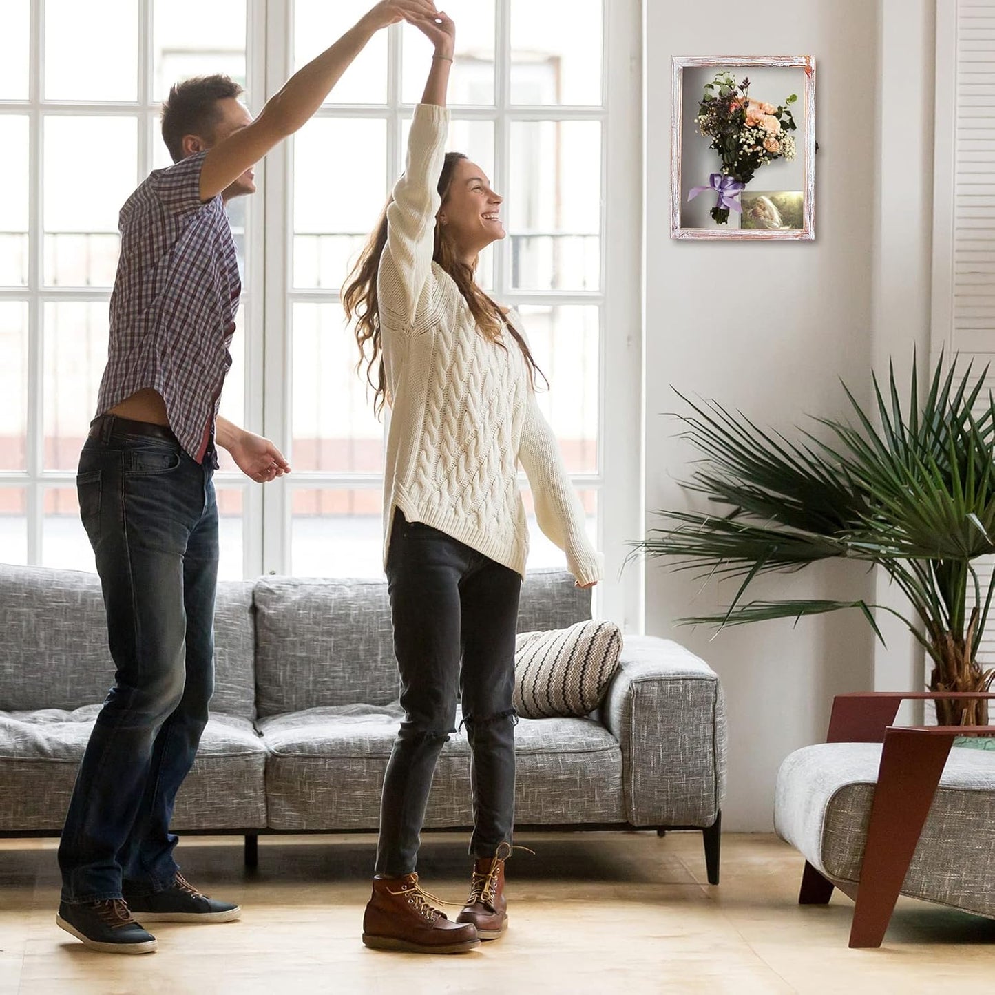 TJ.MOREE Flowers Shadow Box Display Case 11 x 14 Large Shadow Box Frame with Glass Window Door Deep Depth Picture Frame Wedding Bouquet Memorabilia Medals Photos Memory Box for Keepsakes - White Pink