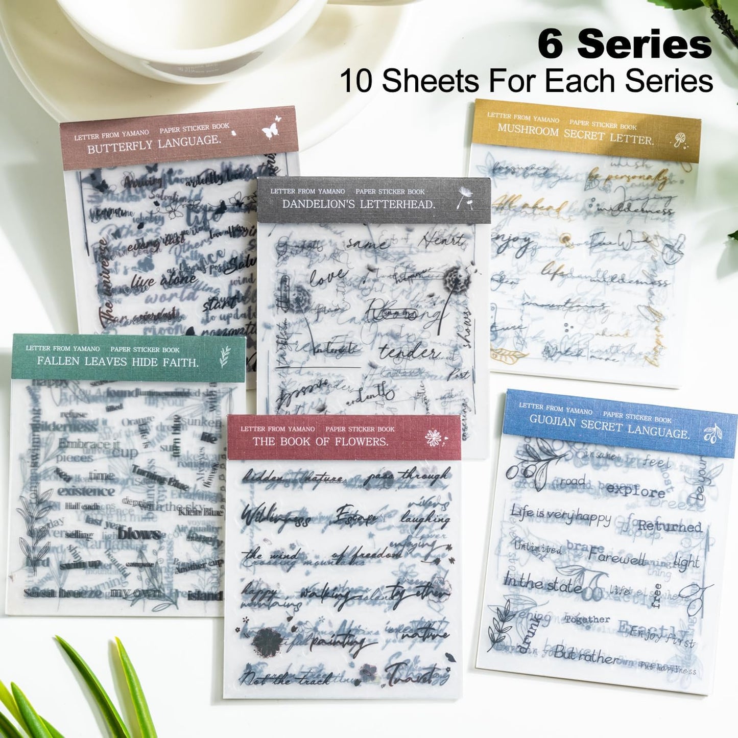 Elegant Phrase PET Sticker Book Set, 60 Sheets of Pre-Cut Text Stickers for Scrapbooking, Journaling, Junk Journal Supplies, and DIY Crafts