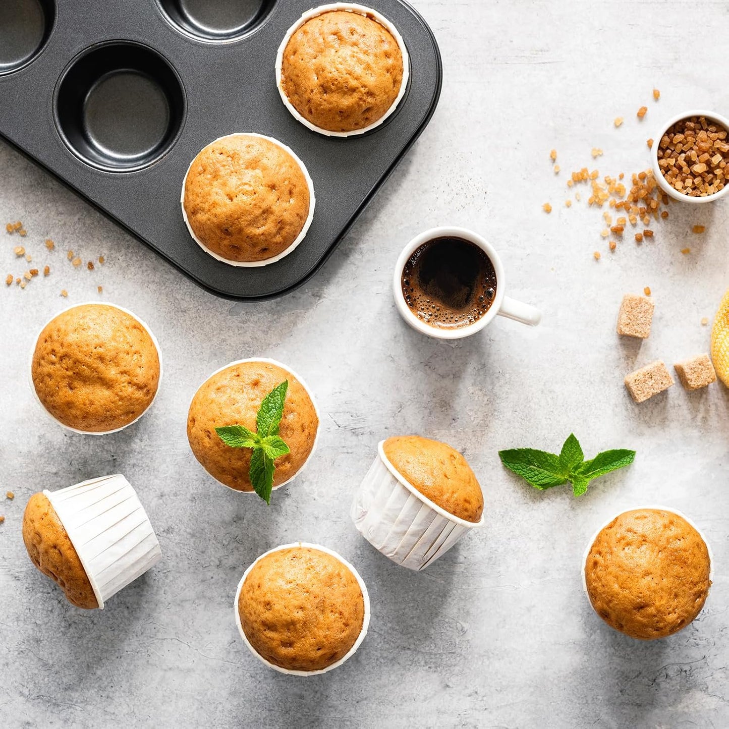 HARFINGTON 50Pcs Cupcake Baking Cups 3.5oz Standard Size Paper Cupcake Liners Greaseproof Wrappers Disposable for Wedding Birthdays Christmas Dessert, Grey Blue