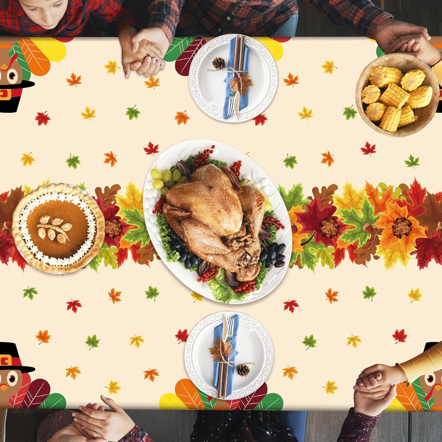 6 PACK Thanksgiving Disposable Tablecloths, 54" x 108" Fall Plastic Tablecloth, Maple Leaves Turkey Table Cloth Rectangle Tablecover, Thanksgiving Table Decorations Harvest Decor Fall Party Supplies