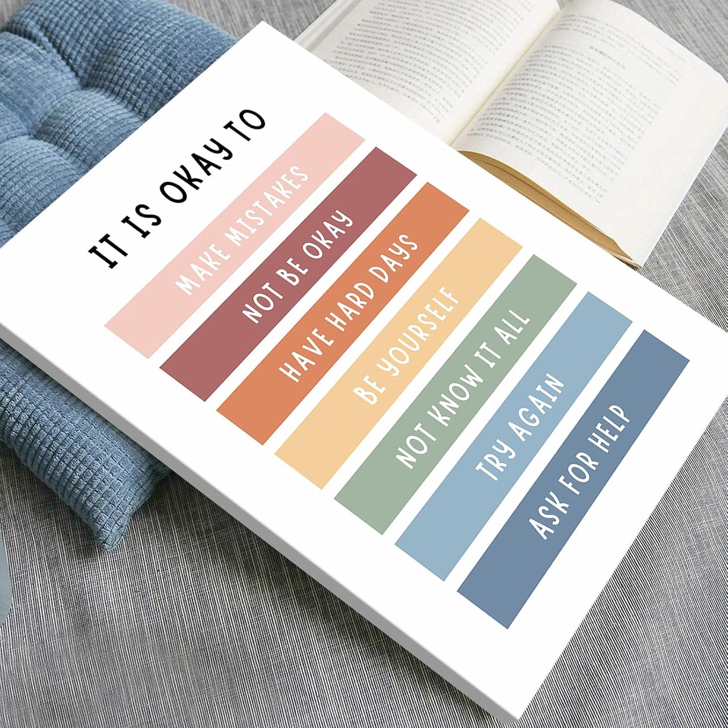 uoyien Growth Mindset Mental Health Posters Boho Classroom Playroom Therapy Wall Decor Affirmations Quotes Canvas Wall Art Kids Educational Prints For Calming Corner Decoration 12x16in Wood Framed