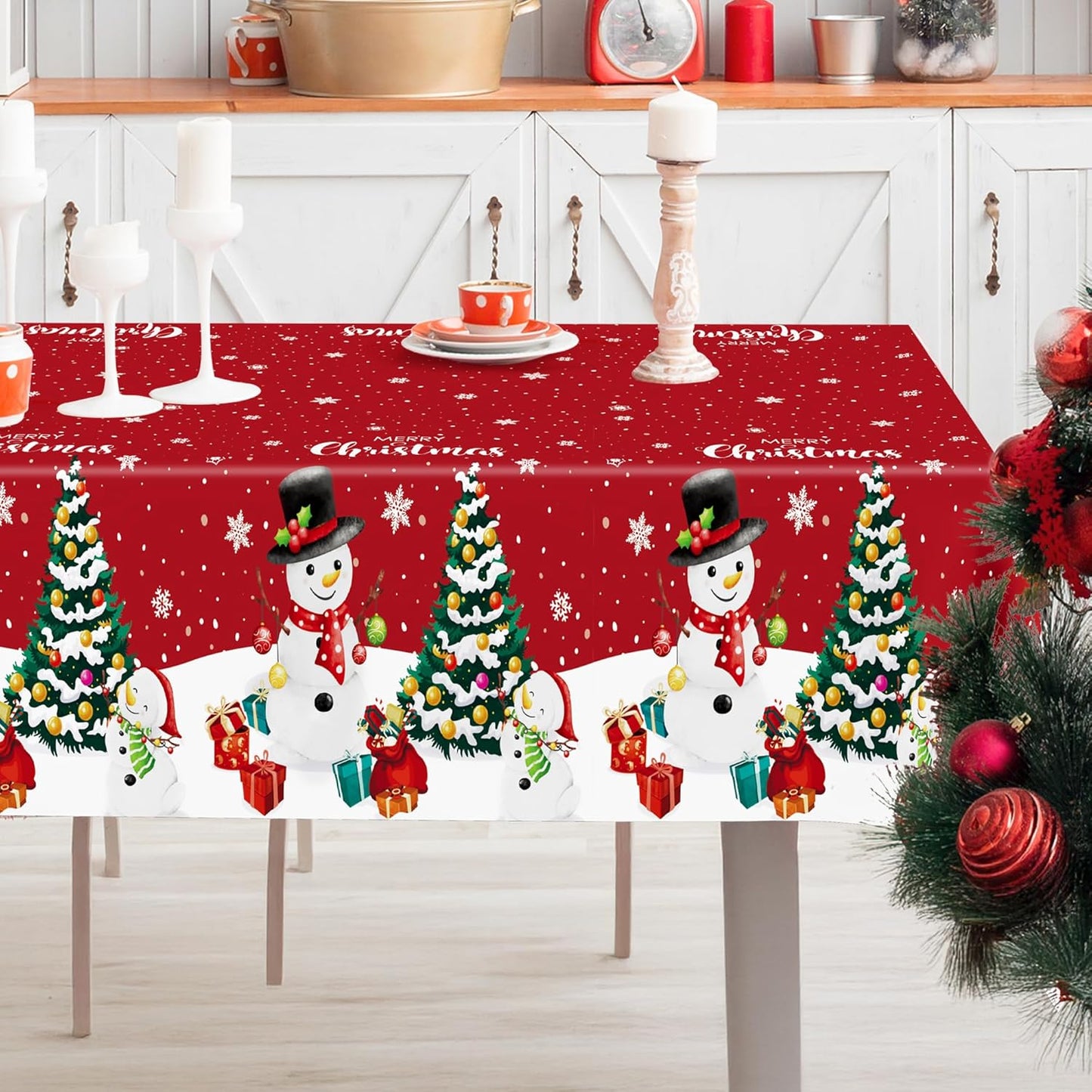 QZYL 6 Pack Christmas Tablecloths, 54" x 108" Holiday Rectangle Tablecloth, Snowman Design Holiday Plastic Table Cloth Disposable Tablecover, Christmas Party Supplies Xmas Home Decor