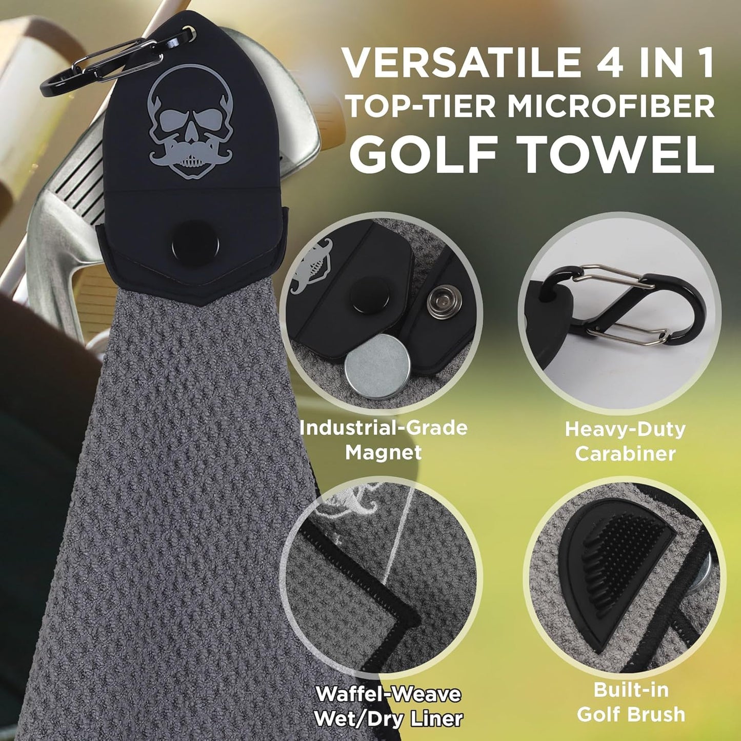 Magnetic Golf Towel (Grey) Microfiber Golf Towel | Ultra Absorbant Waffle Pattern | Extra Strong Magnet for Golf Cart or Clubs