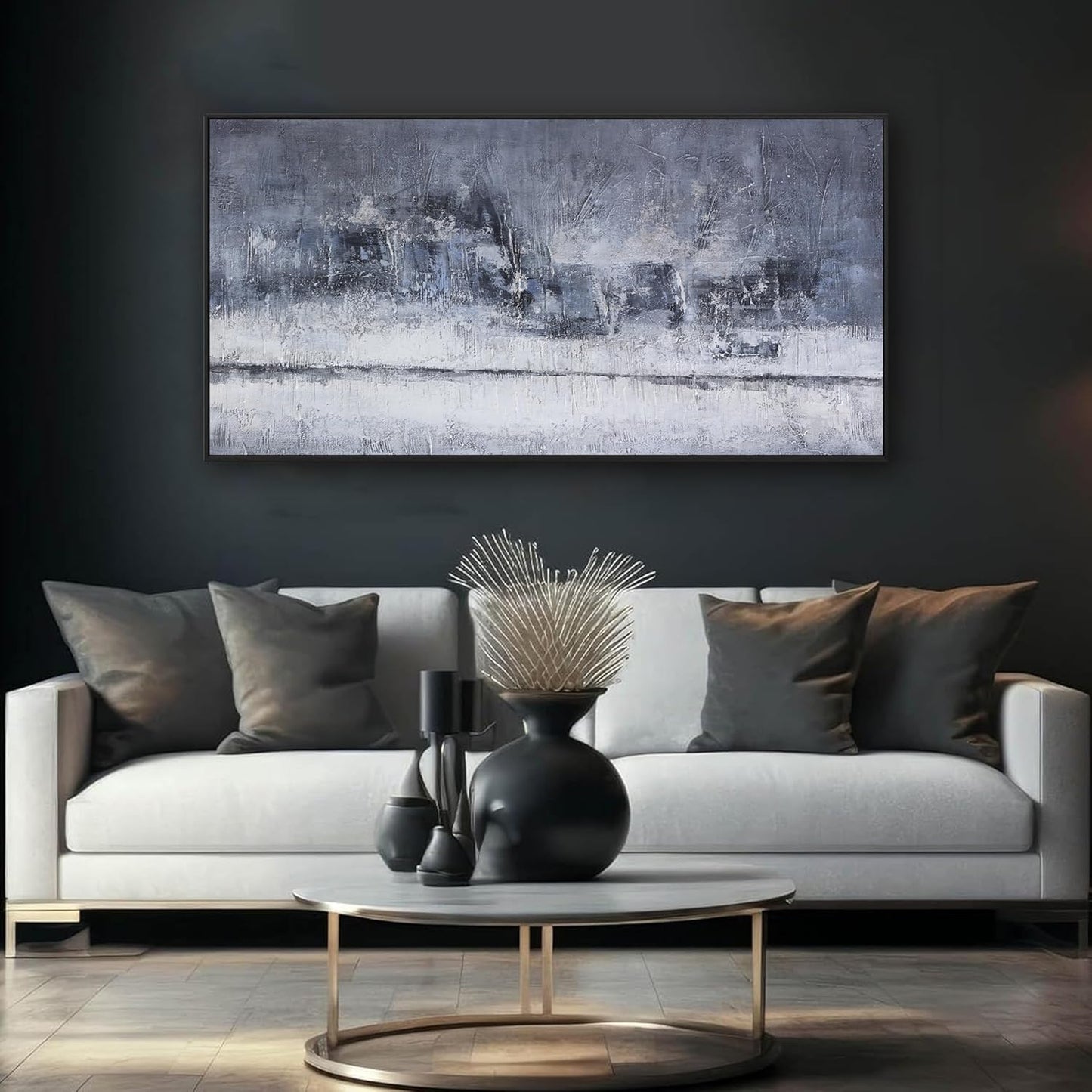 Abstract Wall Art Wall Decor Gray And White Blue Modern Canvas Art Print Abstract Artwork Framed Pictures For Living Room Bedroom Bathroom Office Home Decor Can Be Hung 20"X 40"