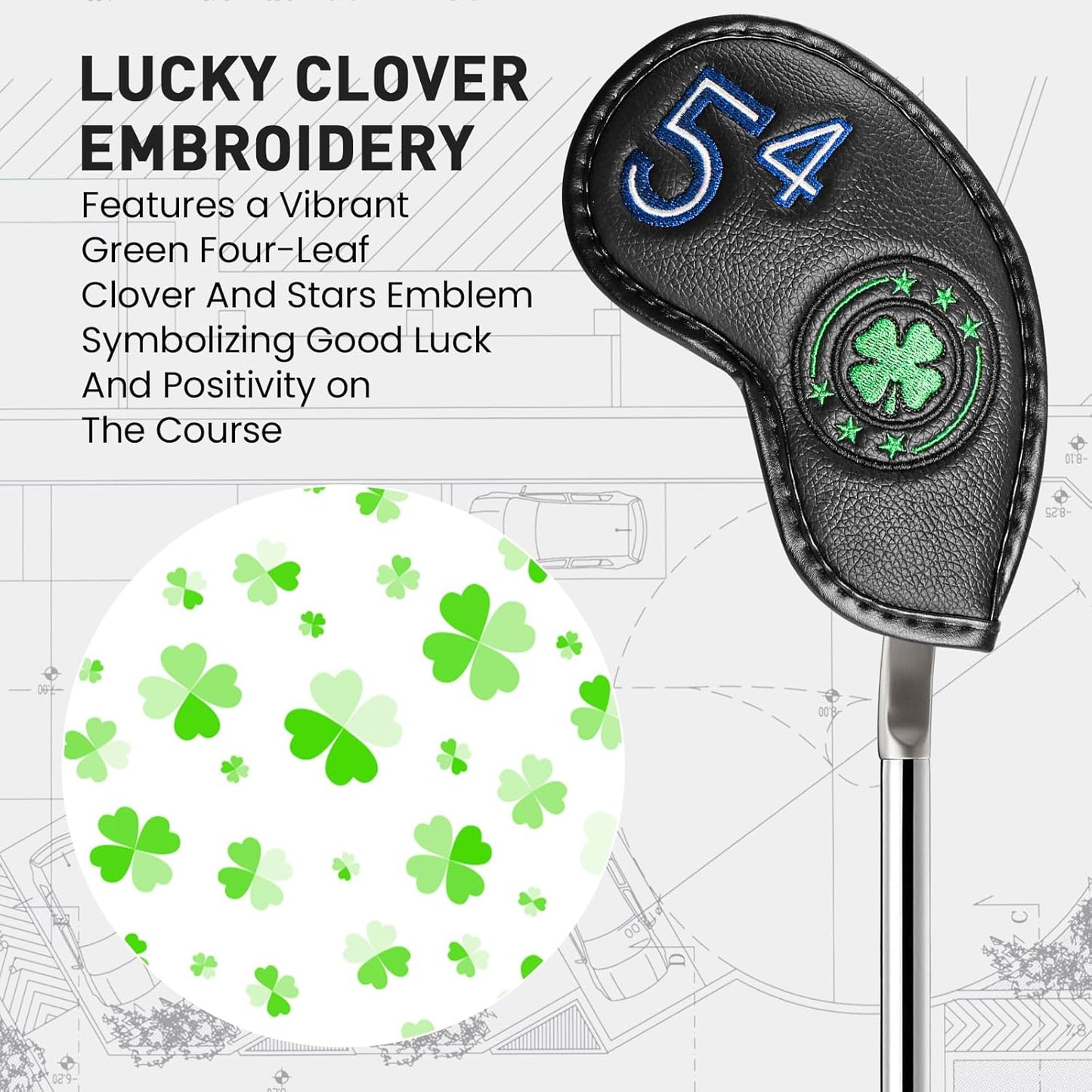 Golf Iron Wedge Head Covers 52° 54° 56° 60° 1 or 4 Pack, Synthetic Leather Clover USA Flag Design Club Head Protection, Universal Headcover Fit Iron Clubs for Men Women