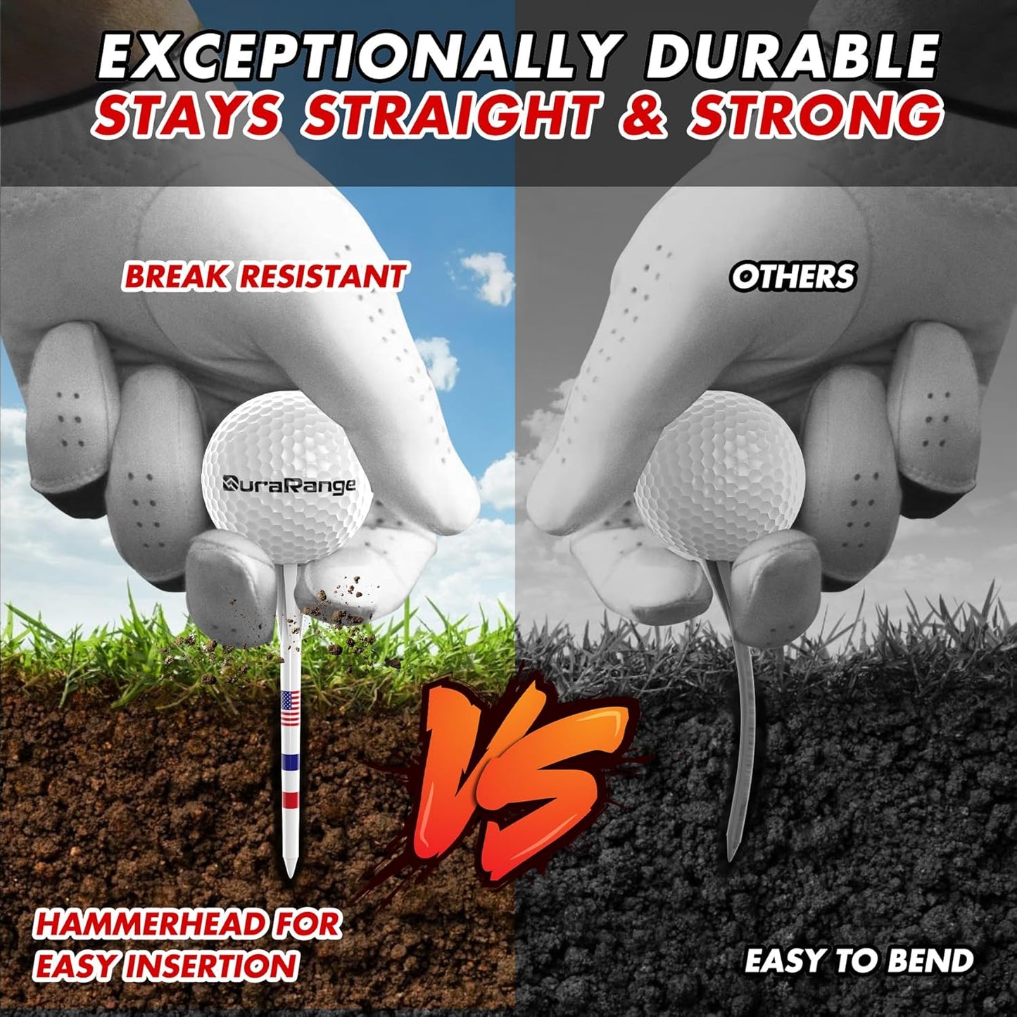 Premium Golf Tees - 5-Prong & 4-Prong Anti-Slip, Enhanced Stability, Unbreakable Golf T 3-1/4" for 360cc Drivers, Ideal Gift for Golfer