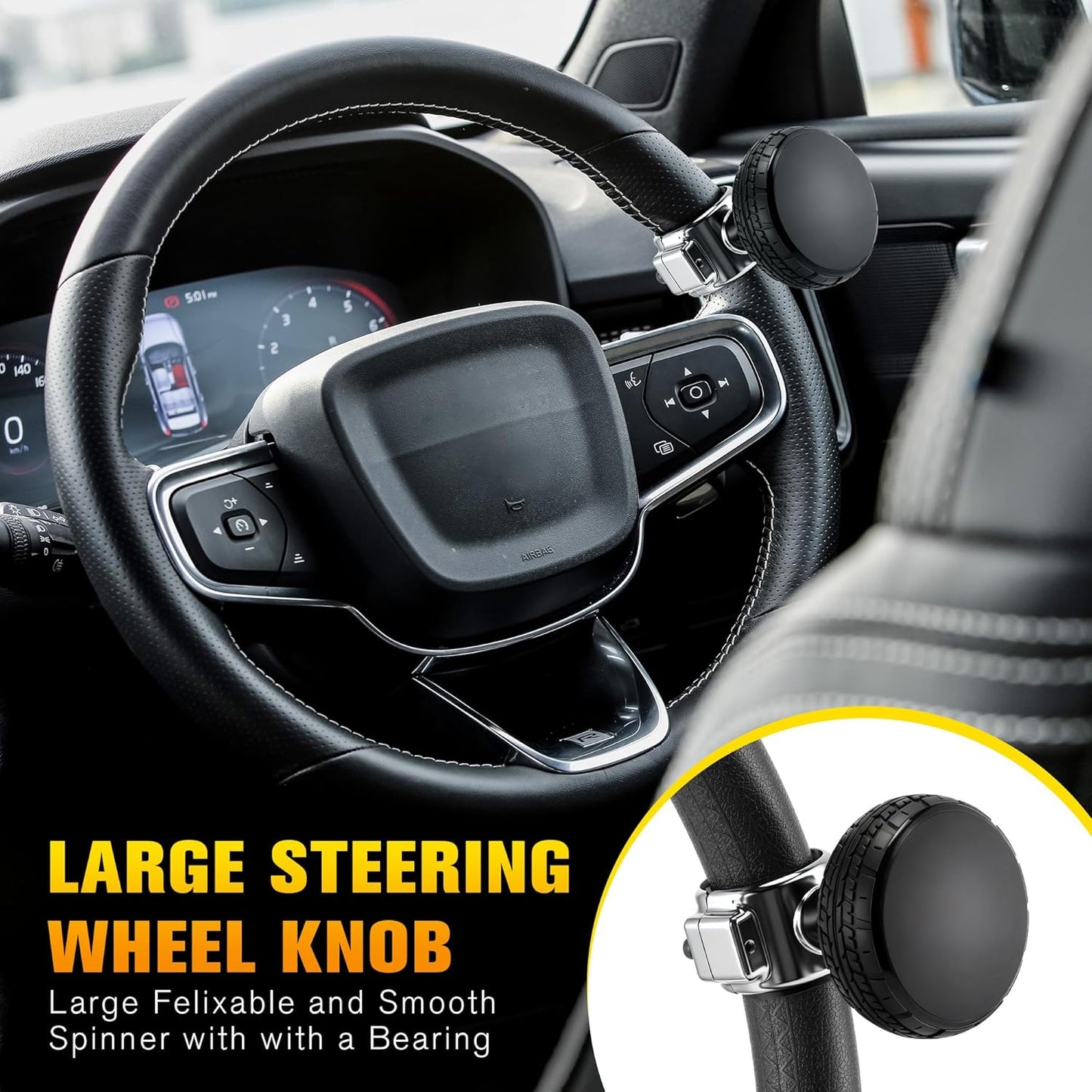 1 Pack Large Steering Wheel Knob Spinners, Vehicle Steering Wheel Spinner Ball Durable Suicide Knob for Car, SUV, Trucks, Tractors, Boat etc (Black)