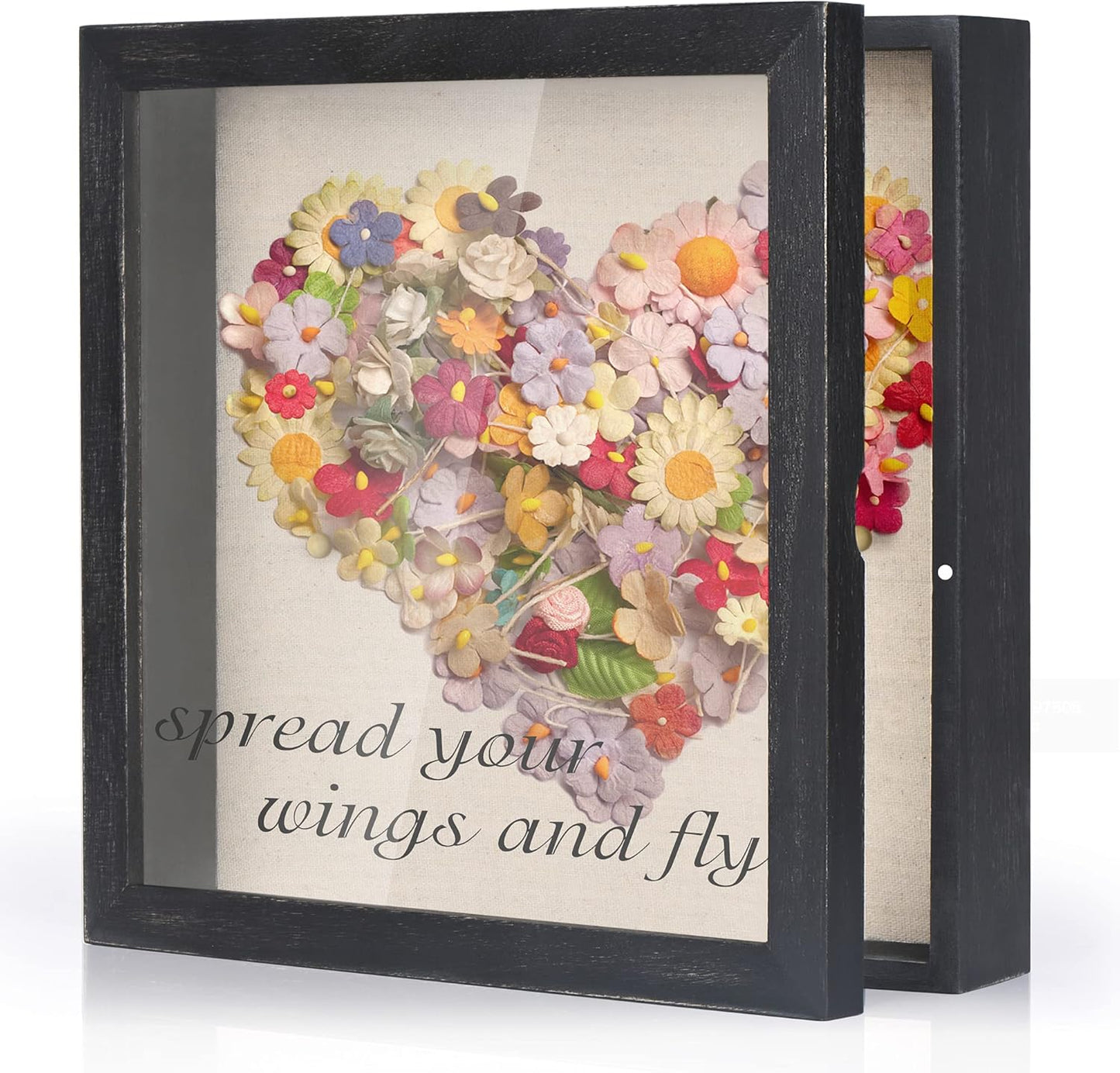 Love-KANKEI Shadow Box Display Case 11x11 Shadow Box Picture Frame Rustic Wood Memory Box Frame with Linen Back for Awards Medals Photos Picture Gift Rustic Black