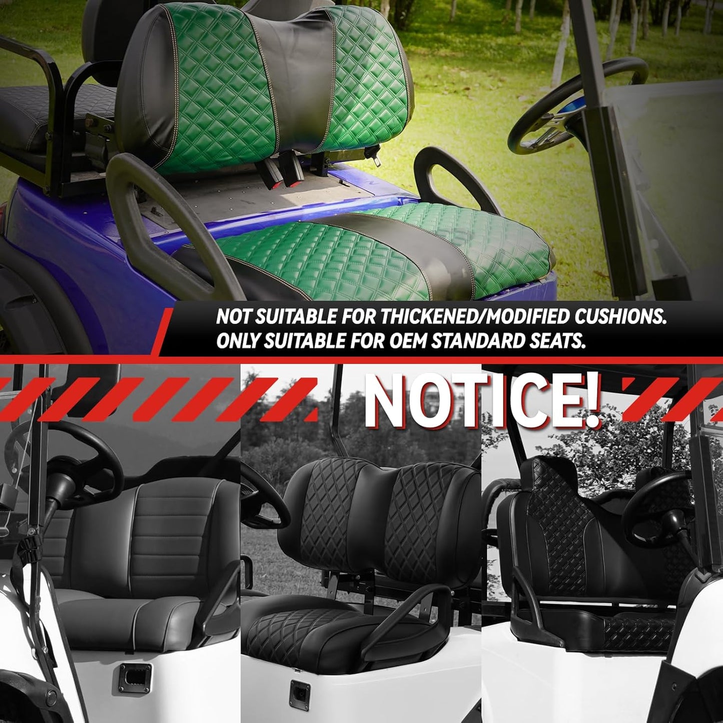 Golf Cart Seat Covers for Club Car Precedent/Onward/Tempo 2004+ Front OEM Universal Seat Cushion, Marine Grade Vinyl Leather Club Car Seat Covers/Easy to Install-Green (2PCS)