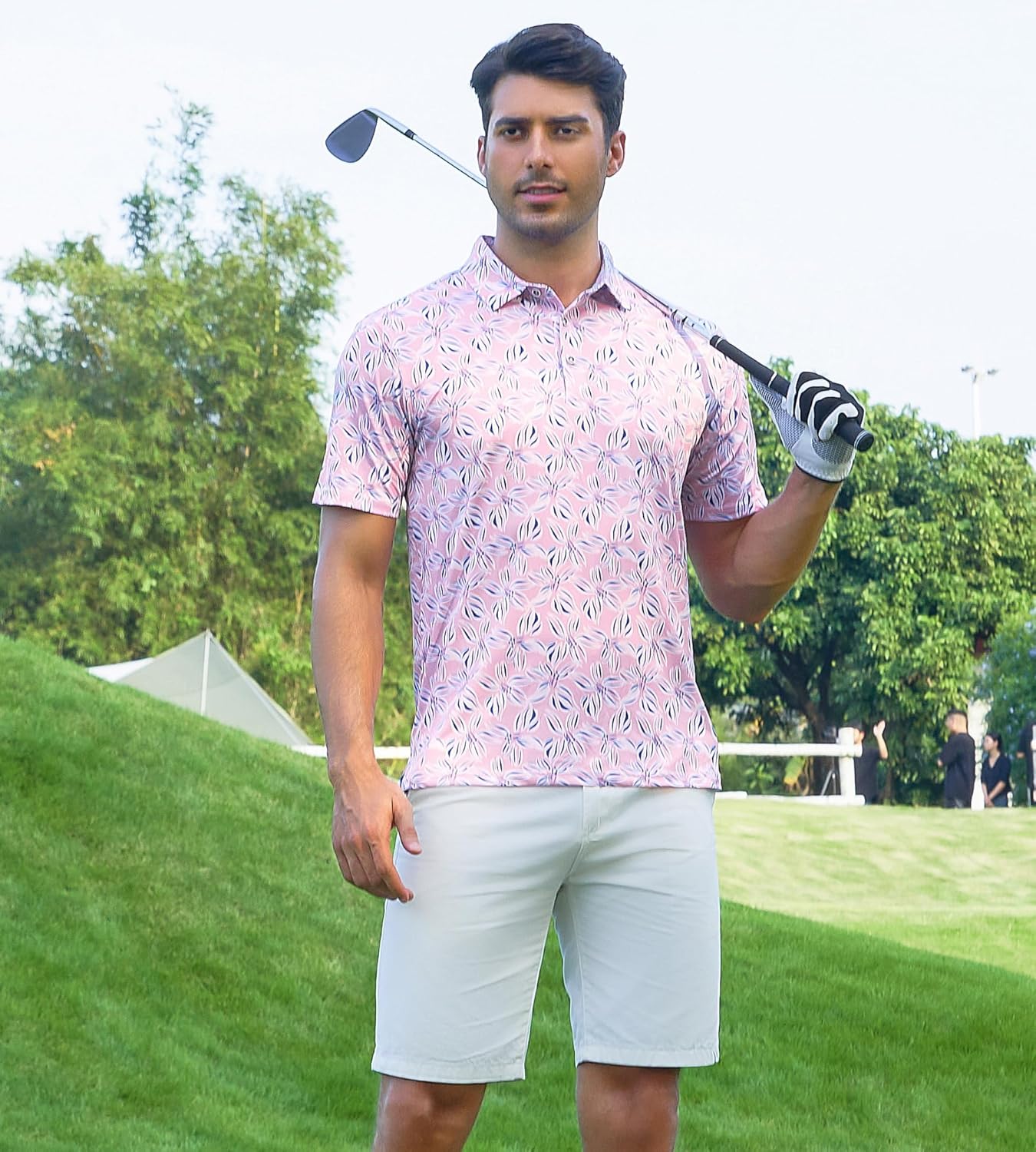 Alex Vando Mens Hawaiian Golf Shirt Moisture Wicking Digital Print Golf Shirts for Men