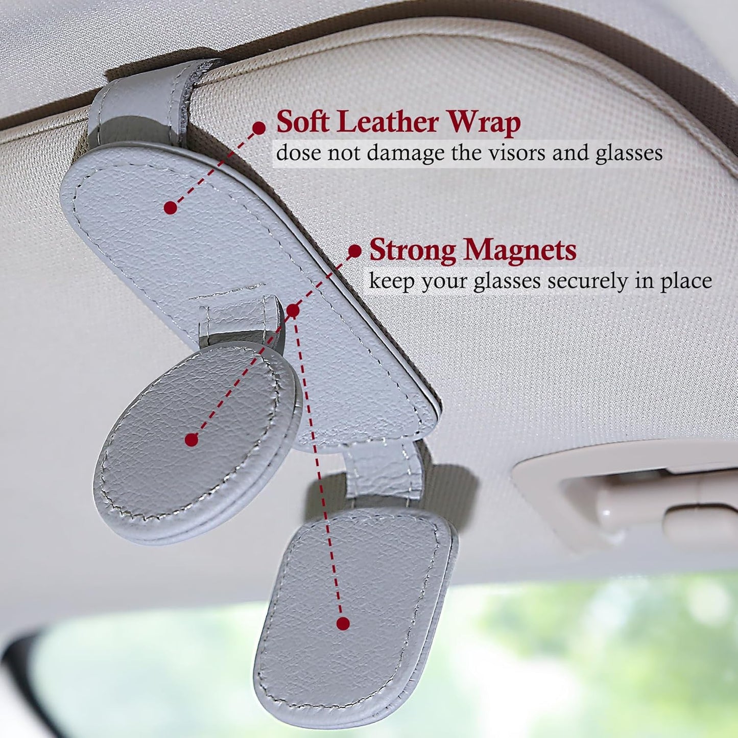 KIWEN Sunglasses Holder for Car Visor, Magnetic Leather Sunglass Eyeglass Hanger Clip for Car Sun Visor Accessories (1, Gray)