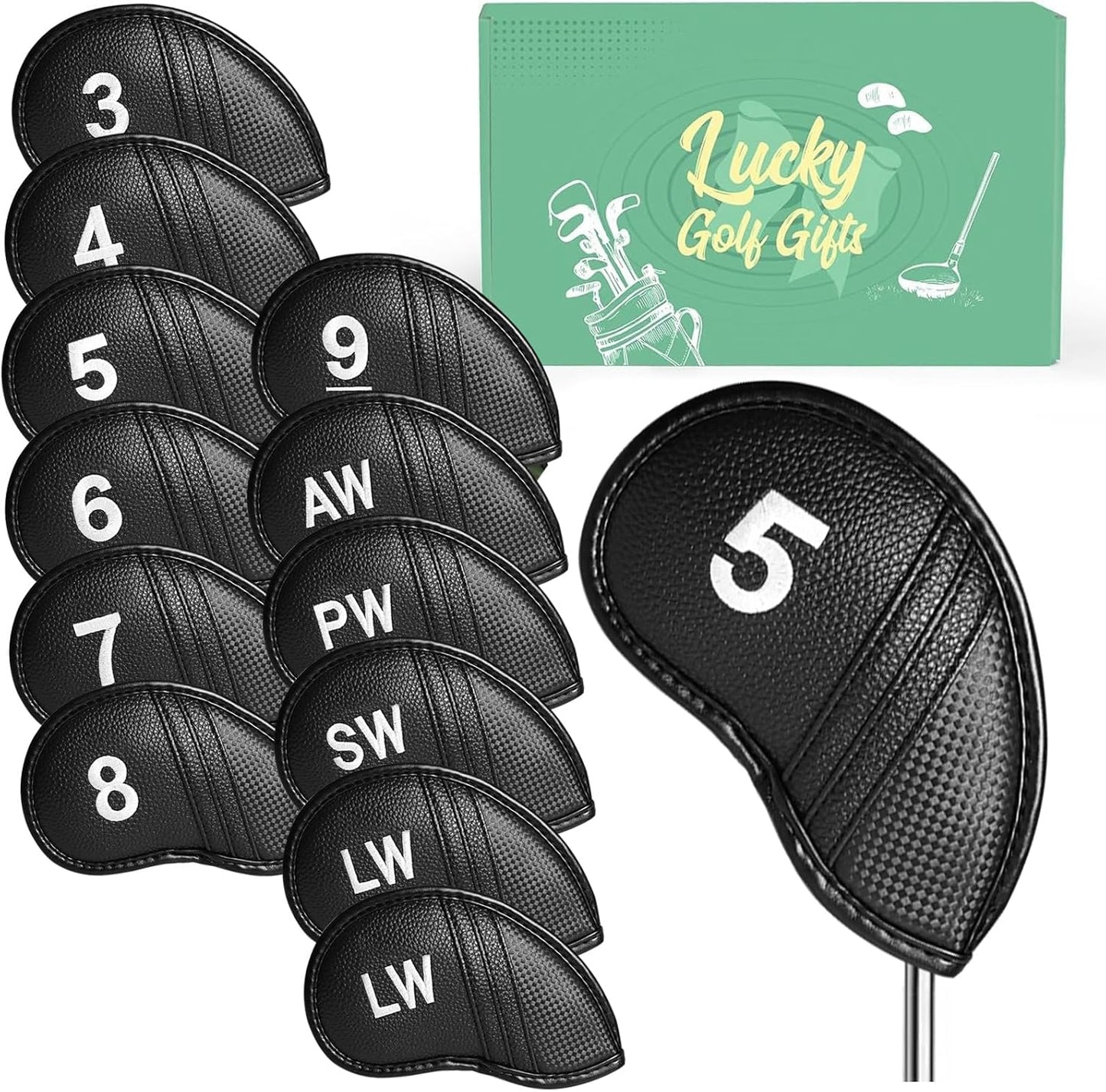 Golf Club Covers Iron Value 12 Pack Stylish Synthetic Leather Headcover, Embroidery Numbers Head Covers Universal Protector Fit Main Iron Wedge Clubs, Accessories Travel for Men Women
