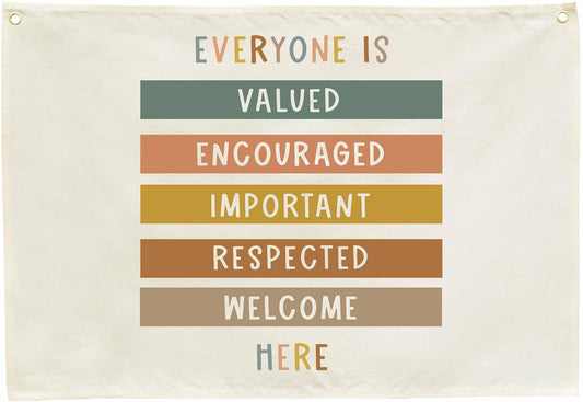 Classroom Poste-Classroom Decor-Teacher Present-Nursery Decoration-Hanging Rectangle Banner Flag Wall Decor Gift-Christmas Gift-Psychology Treatment Office Wall Sign-Everyone is Valved-20L×28.5"W