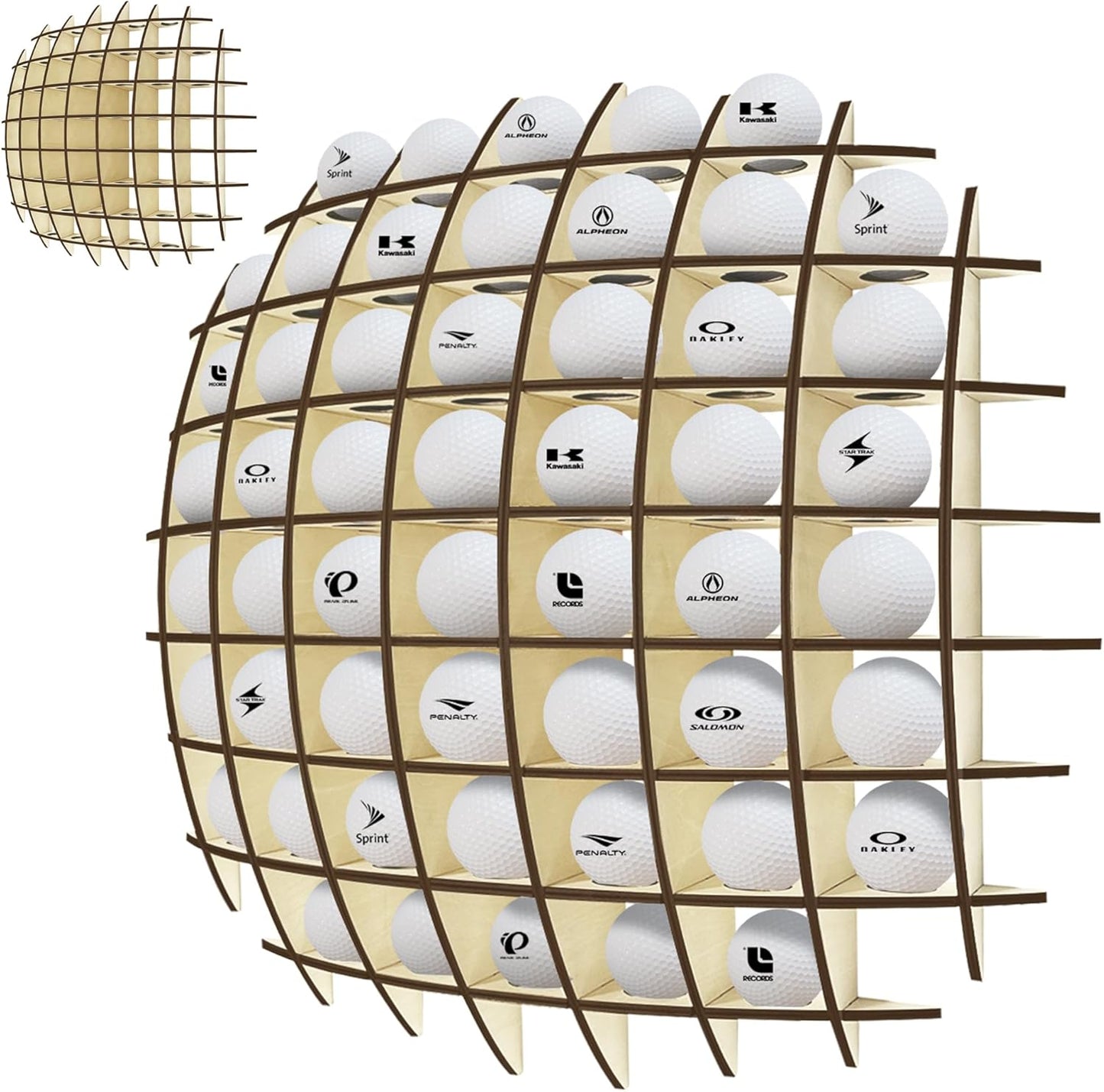 Golf Ball Display up to 52Pcs, Golf Ball Holder Wall Mounted, Golf Ball Rack for Golf Lovers (Oak Color)