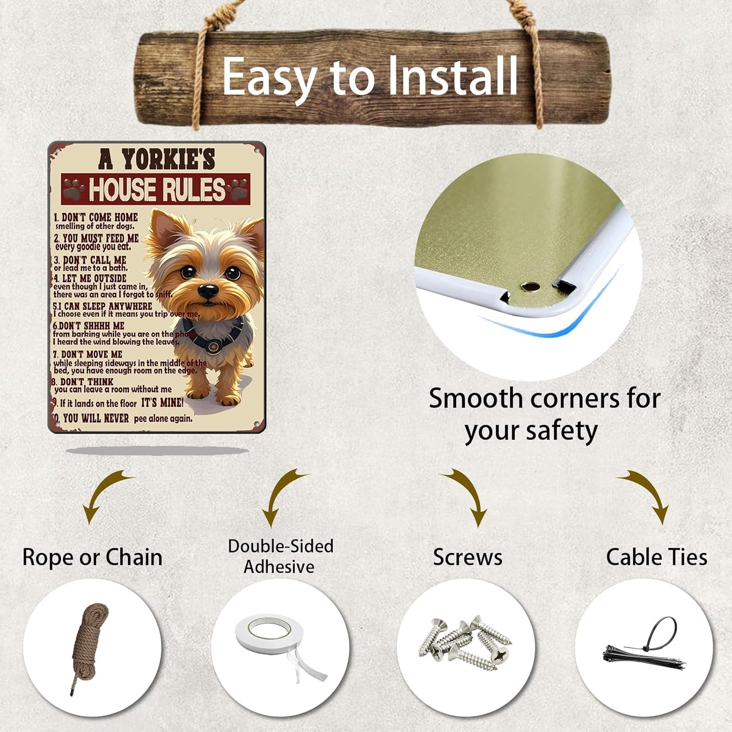 Yorkie House Rules Funny Metal Tin Sign Vintage 'I Am Your Friend' Poster 12x16 Inch Yorkie Dog Iron Tin Sign Home Kitchen Garden Restaurant Man Cave Wall Decor