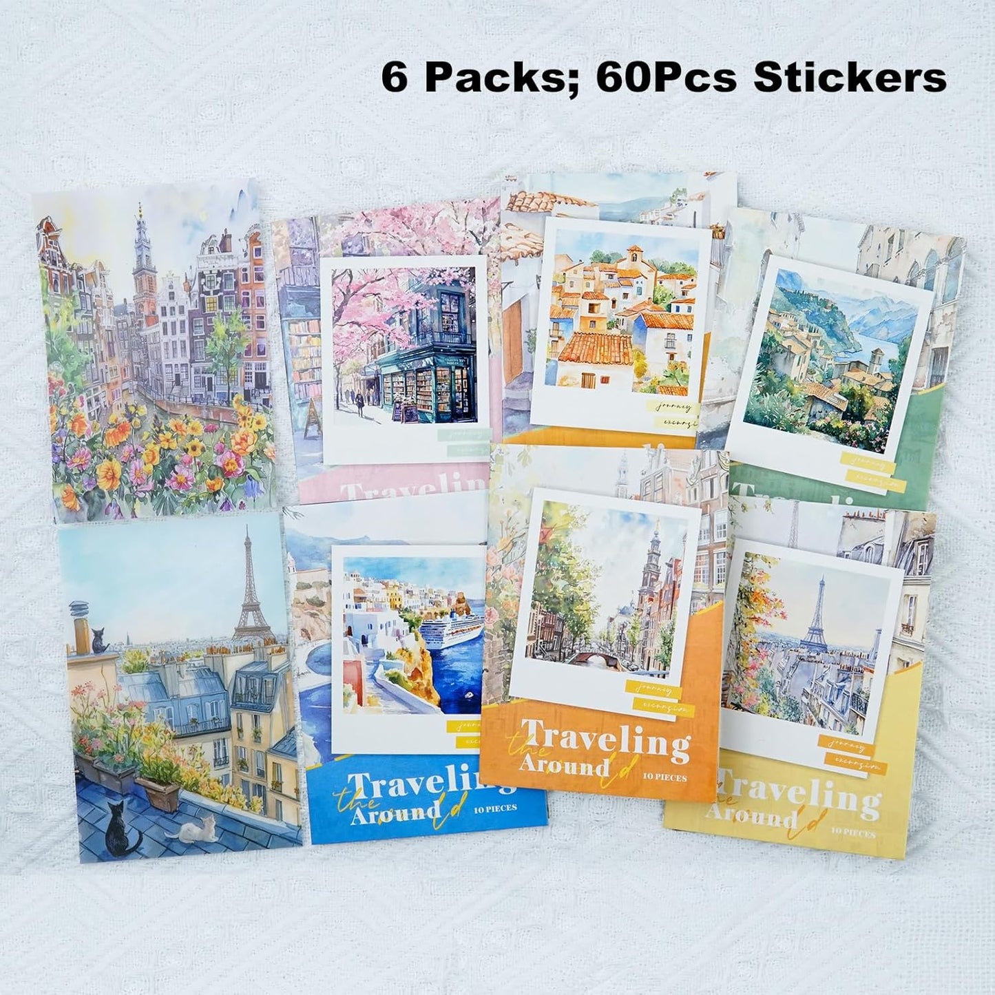 Travel Scenery PET Sticker Set, 60PCS Large Landscape Scrapbook Supplies for Journaling, DIY Crafts and Planner