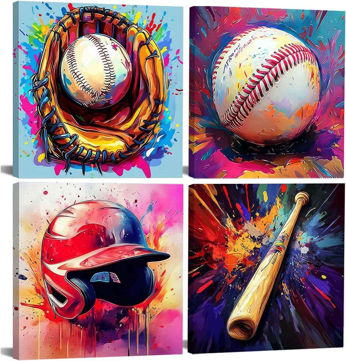 Baseball Wall Art Boys Room Rustic Baseball American Football Painting Picture Wall Decor Modern Graffiti Poster Print Artwork for Man Cave Man Bedroom Living room Playroom Home Decoration