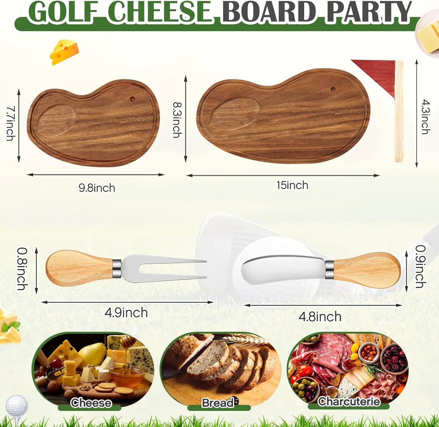 Golf Cheese Board Gift Set Party Favor Prizes Charcuterie Wood Board with Knives and Box Father Day Gift for Dad Grandpa Party Tournament Game(Acacia Wood,Golf)
