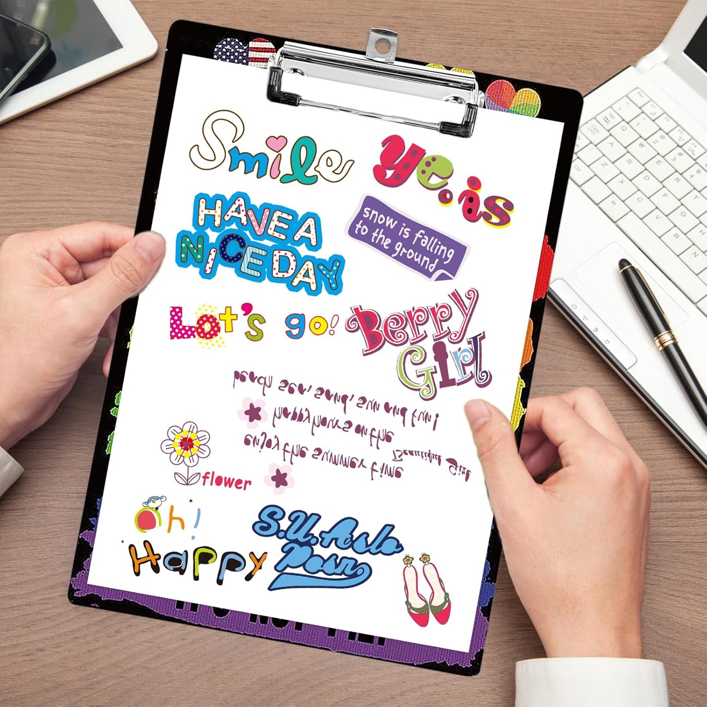 Plastic A4 Clipboards, Cute Fashion Clipboard Decorative, 12.2" x 8.7" Standard A4 Size Clipboards, Plastic Acrylic Clipboard for Teacher, Social Worker, Students,Women, Office Supplies (Black)